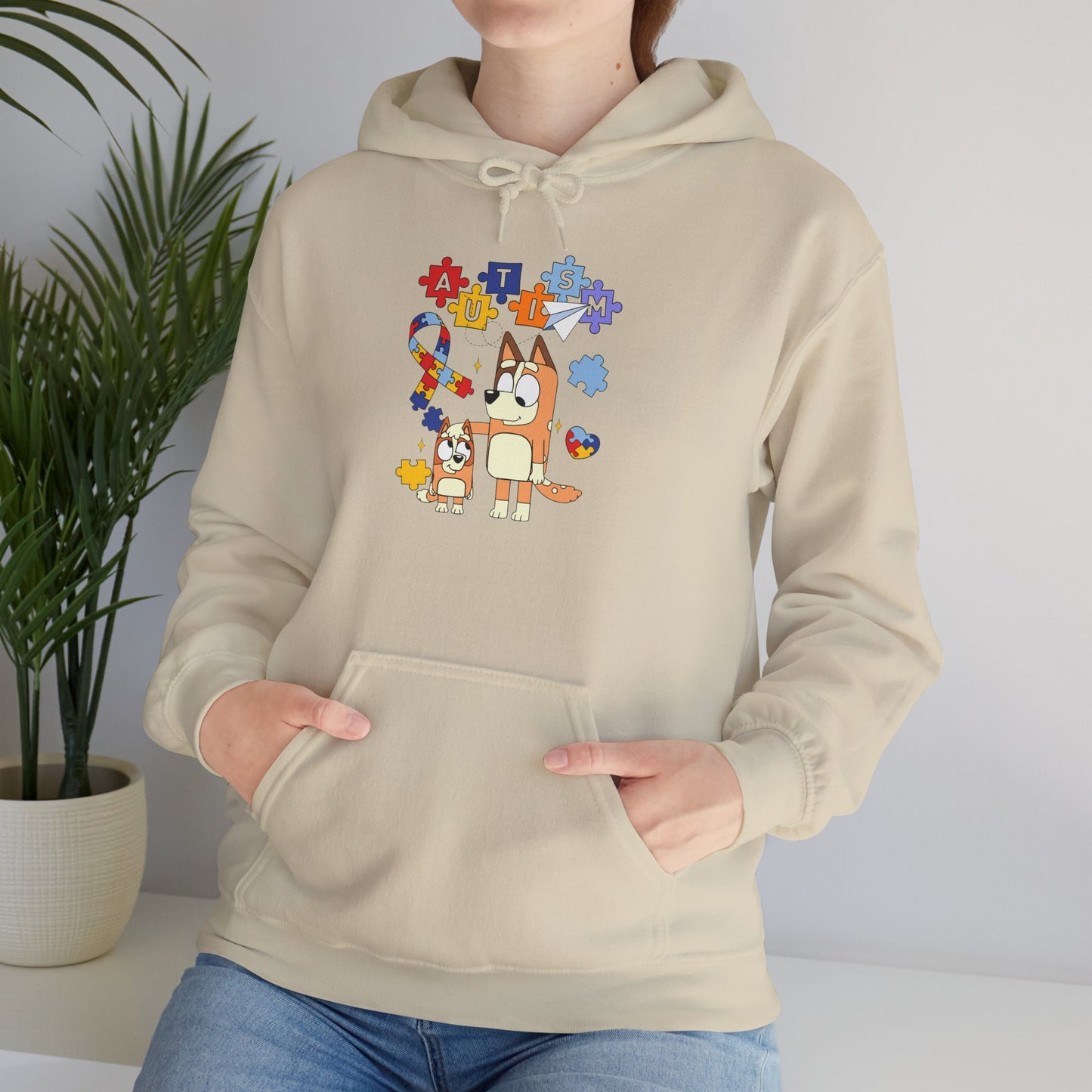 Bluey Puzzle Pieces Hoodie — Cute Bluey & Bingo Autism Awareness Sweatshirt