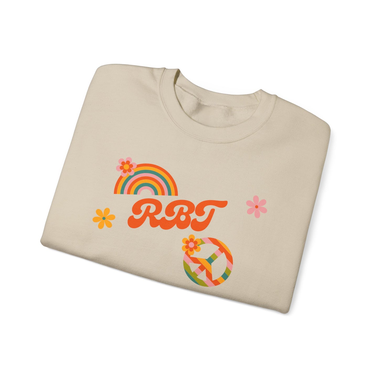 Retro Peace Rainbow Crewneck Sweatshirt — RBT Floral Groovy Design