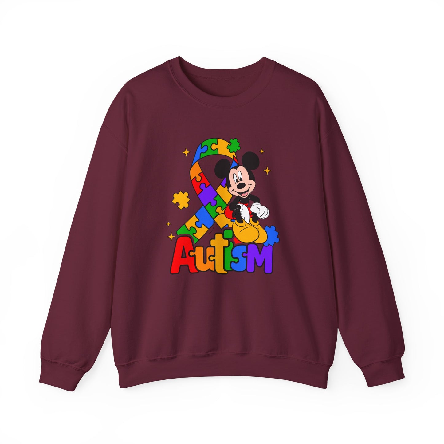 Autism Awareness Crewneck Sweatshirt — Colorful Puzzle Ribbon Design
