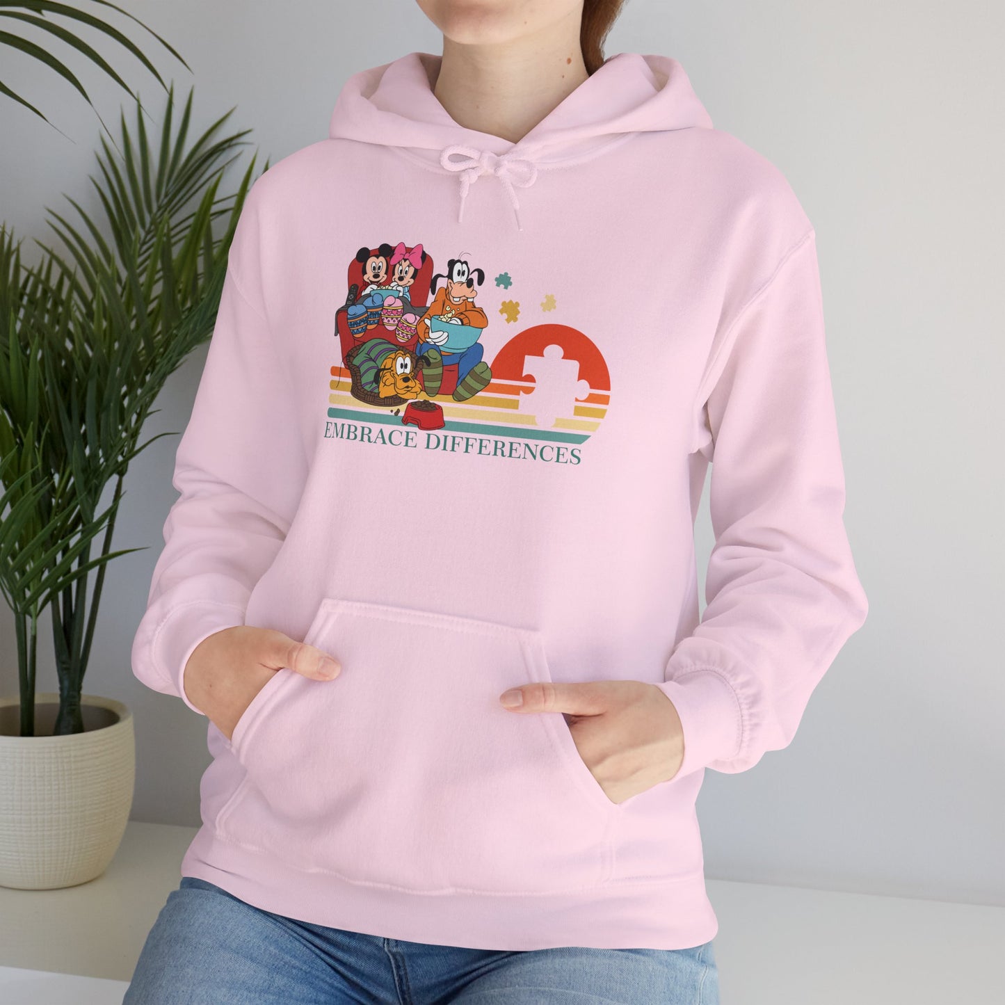 Embrace Differences Hoodie — Retro Pride Diverse Characters Graphic Sweatshirt