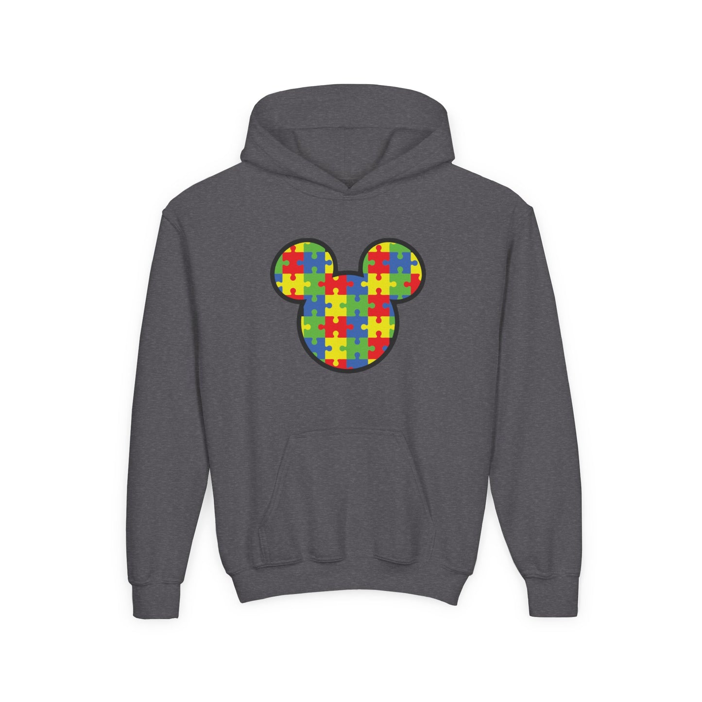 Colorful Puzzle Mickey Mouse Youth Hoodie - Perfect for Autism Awareness