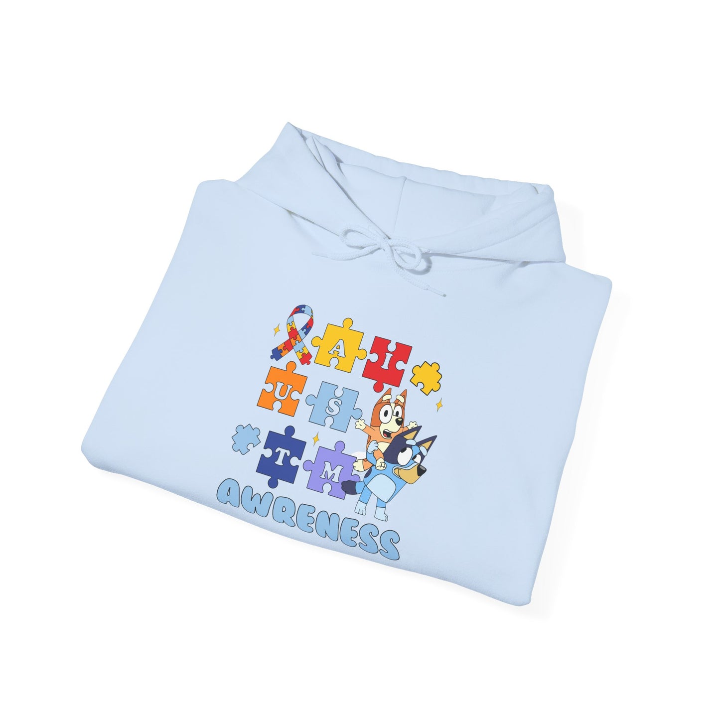 Autism Awareness Hoodie – Bluey Puzzle Ribbon Design