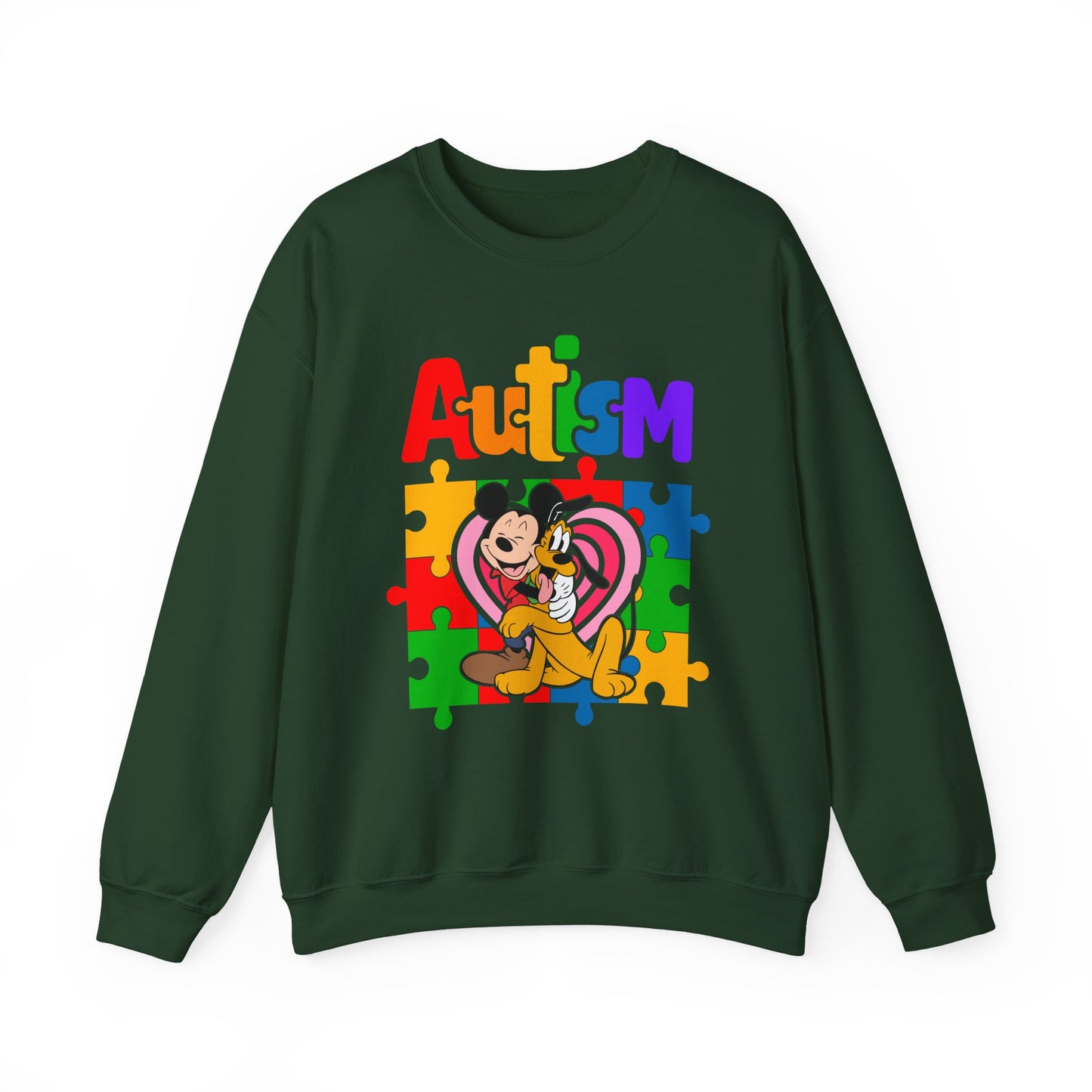 Autism Puzzle Heart Crewneck Sweatshirt — Support Awareness Graphic Sweatshirt