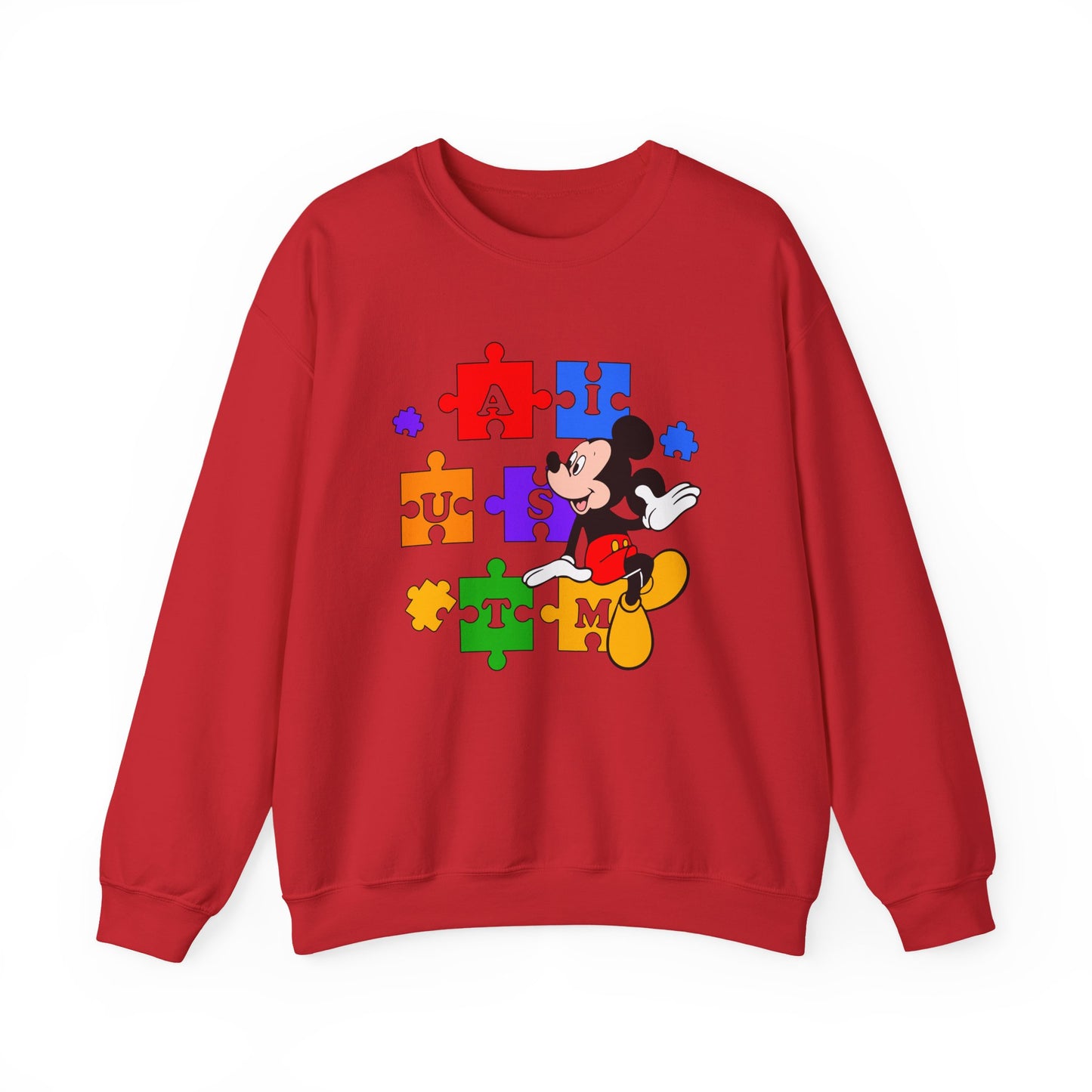 Autism Awareness Crewneck Sweatshirt — Mickey Puzzle Piece Design