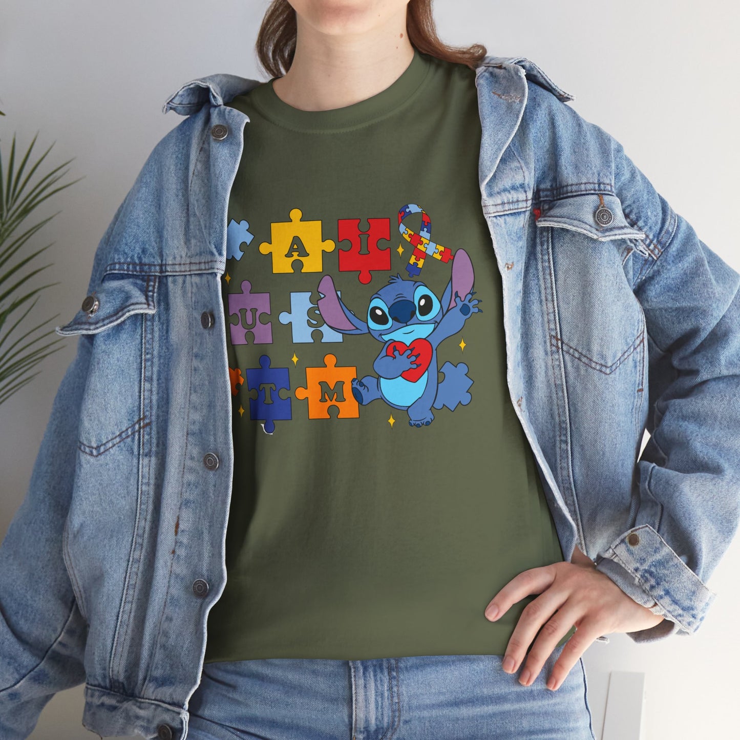 Autism Awareness Puzzle Heart Tee - Cute Blue Alien Character