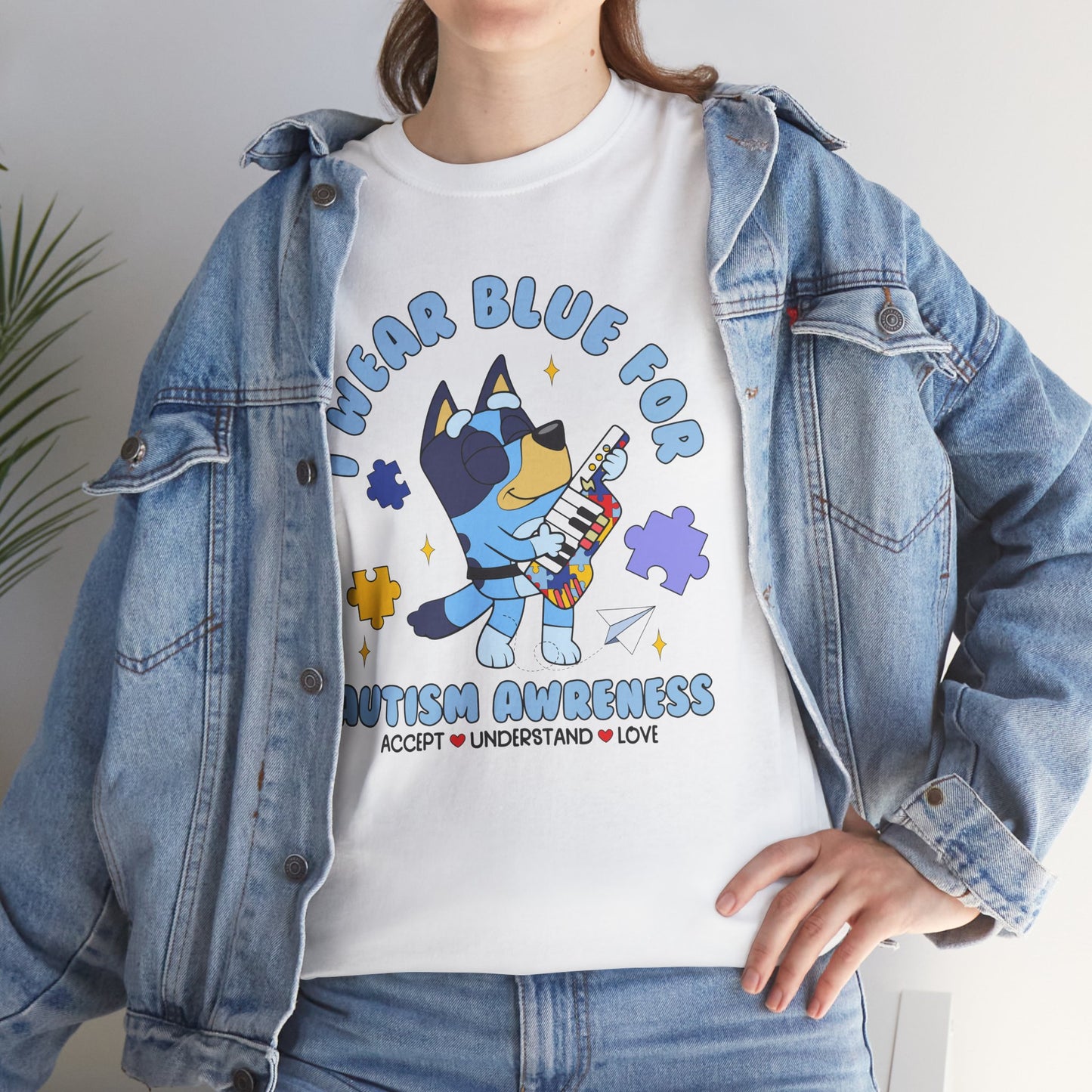 Autism Awareness T-Shirt — "I Wear Blue For" Cute Cat Puzzle Design