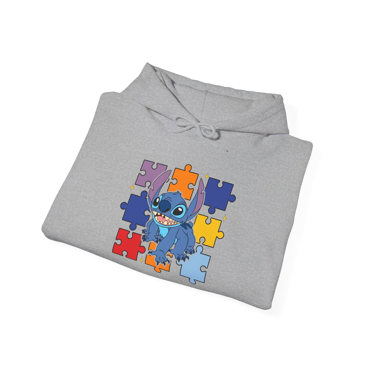 Autism Puzzle Heart Hoodie — Cute Blue Character Puzzle Piece Awareness Sweatshirt