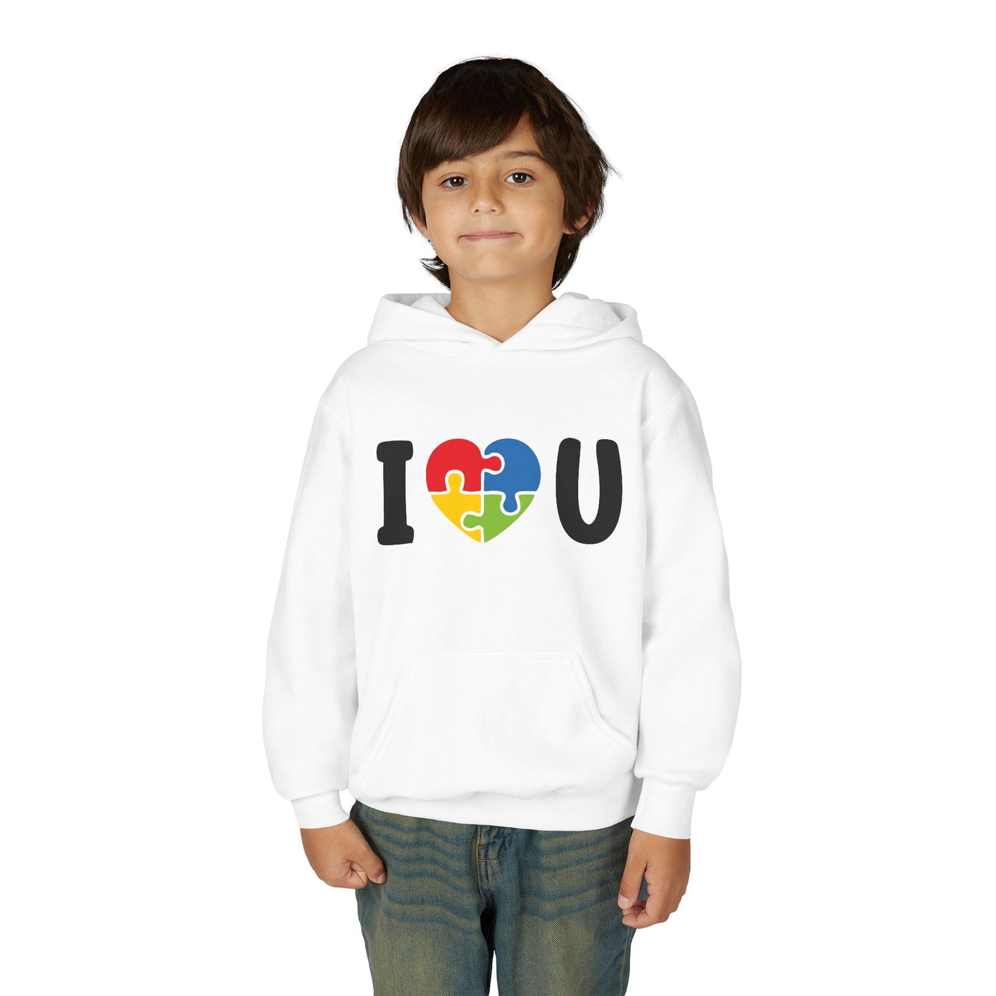 Colorful I  U Puzzle Heart Youth Hoodie