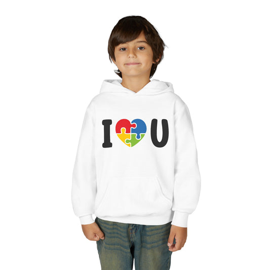 Colorful I  U Puzzle Heart Youth Hoodie