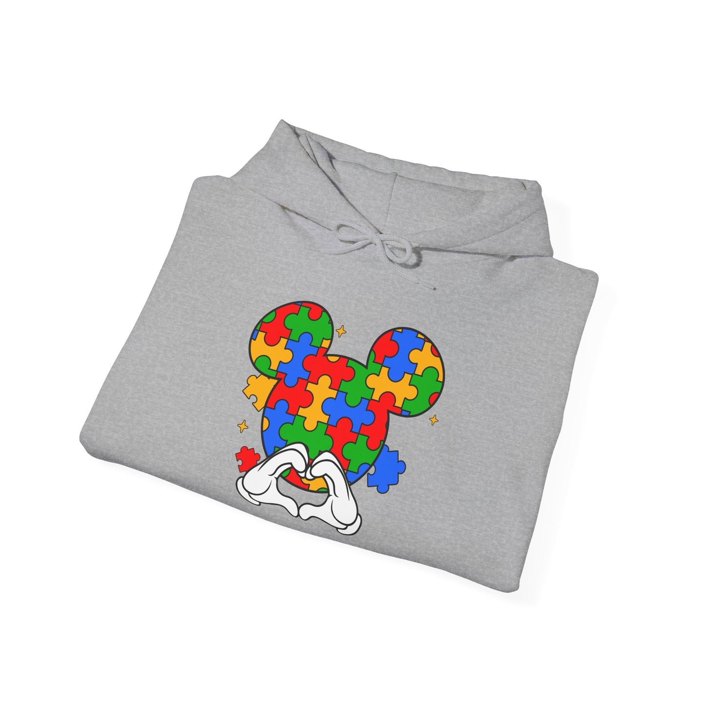 Autism Puzzle Mouse Hoodie — Colorful Puzzle Piece Mickey Silhouette Sweatshirt