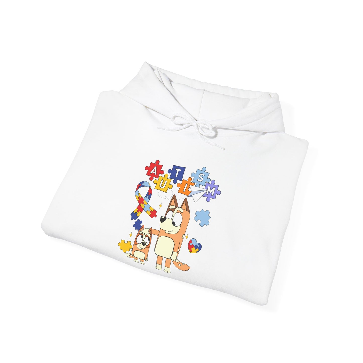 Bluey Puzzle Pieces Hoodie — Cute Bluey & Bingo Autism Awareness Sweatshirt