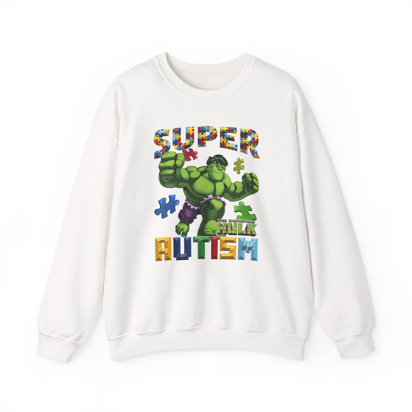 Autism Superhero Sweatshirt — "Super Autism" Puzzle-Print Crewneck