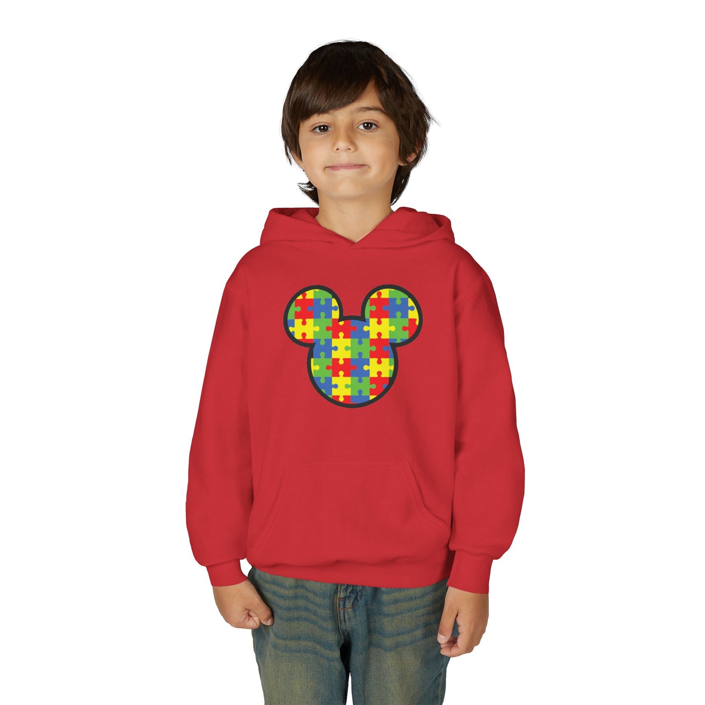 Colorful Puzzle Mickey Mouse Youth Hoodie - Perfect for Autism Awareness