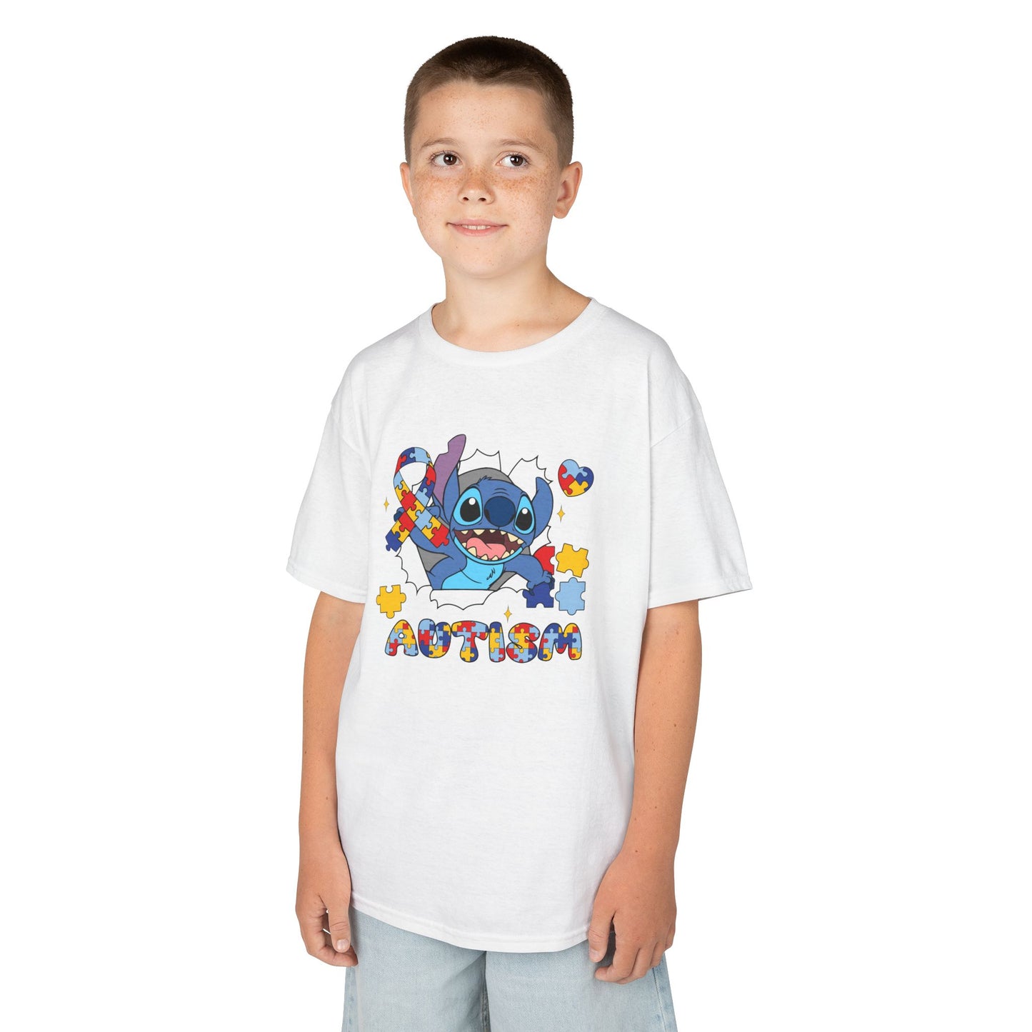 Kids Tee — Cute Stitch Autism Puzzle Heart Design