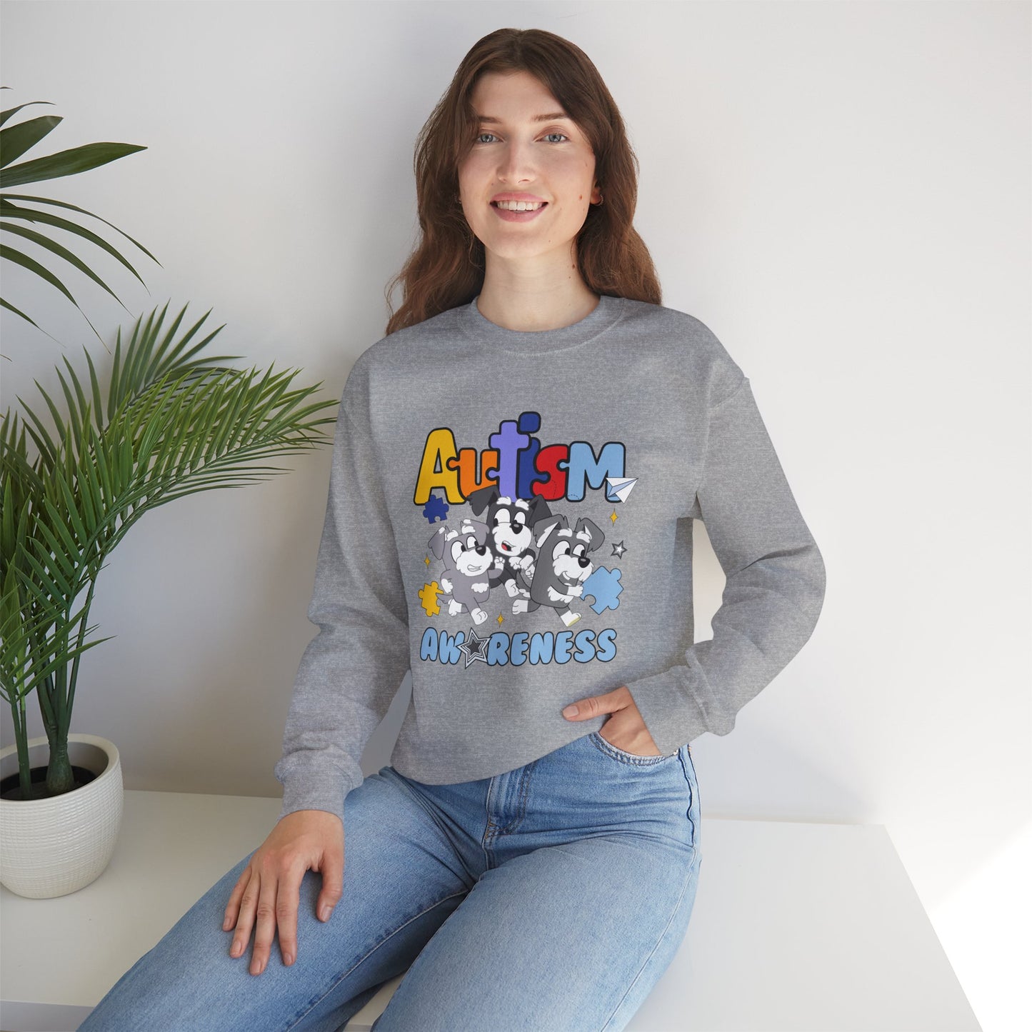 Autism Awareness Crewneck Sweatshirt – Colorful Puzzle Piece Design