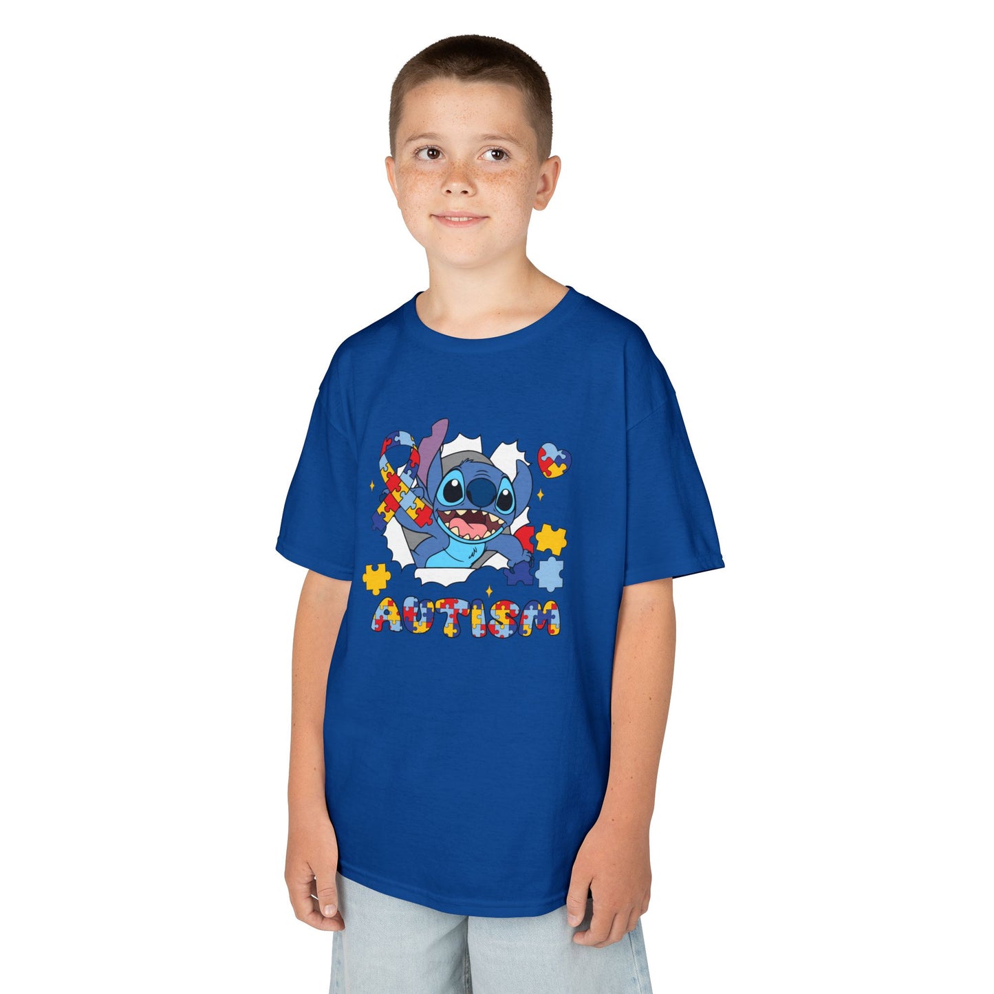 Kids Tee — Cute Stitch Autism Puzzle Heart Design