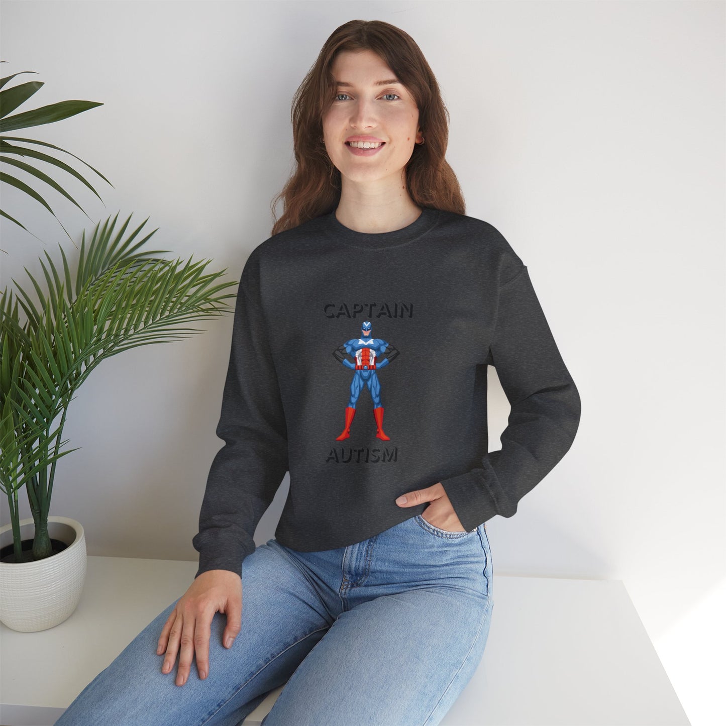 Captain Autism Crewneck Sweatshirt – Autism Awareness Superhero Pullover