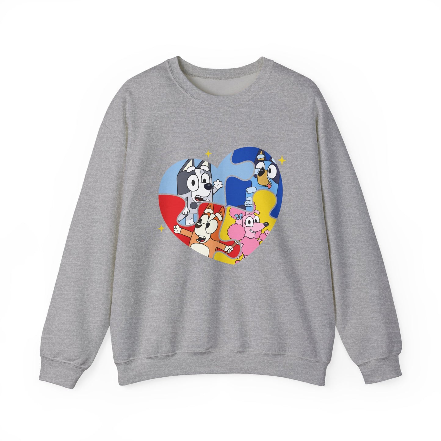 Cartoon Heart Crewneck Sweatshirt — Cute Colorful Character Patch Design