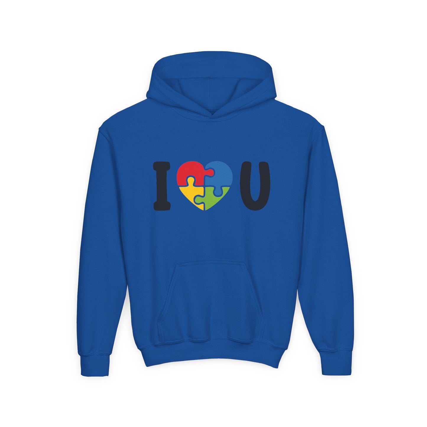 Colorful I  U Puzzle Heart Youth Hoodie