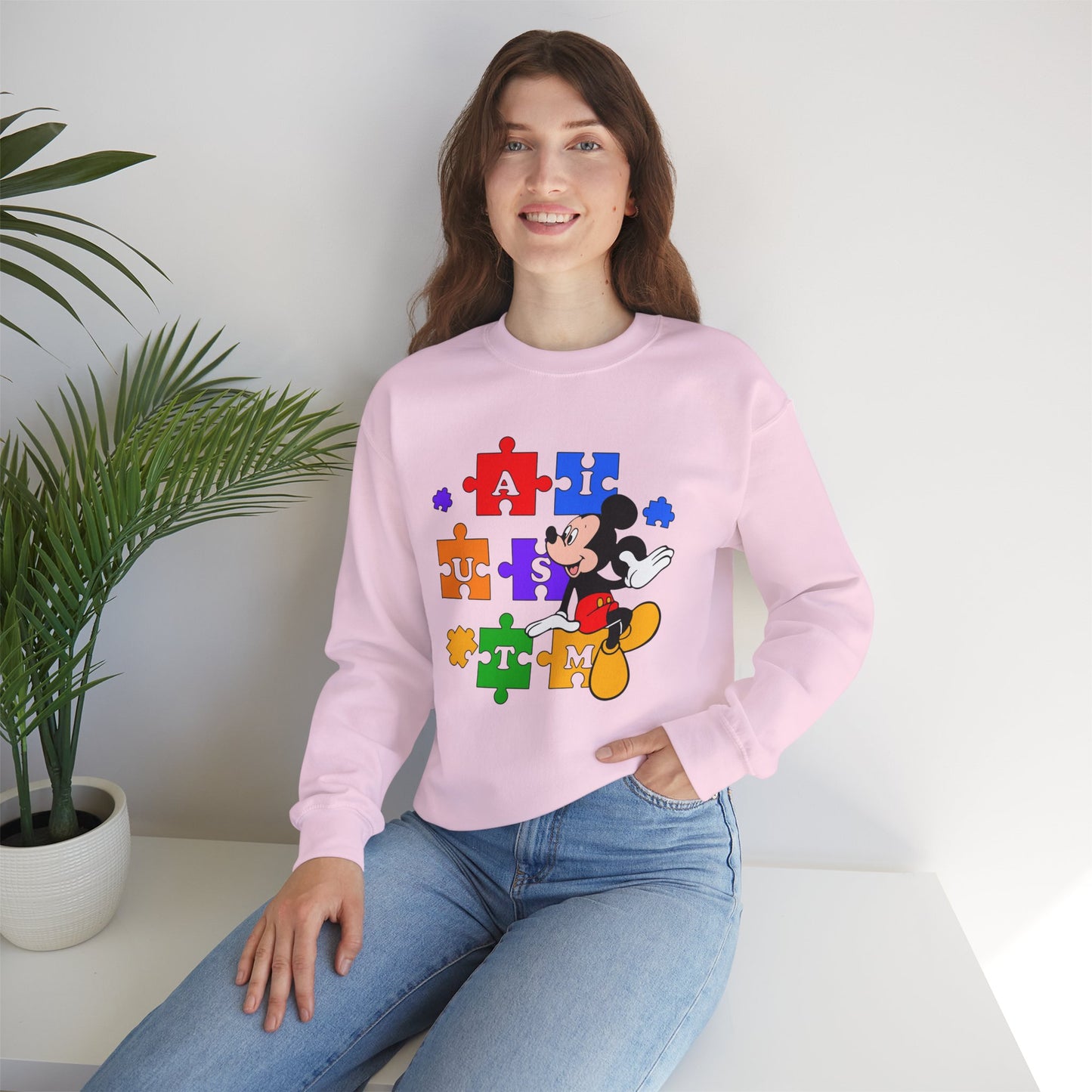 Autism Awareness Crewneck Sweatshirt — Mickey Puzzle Piece Design
