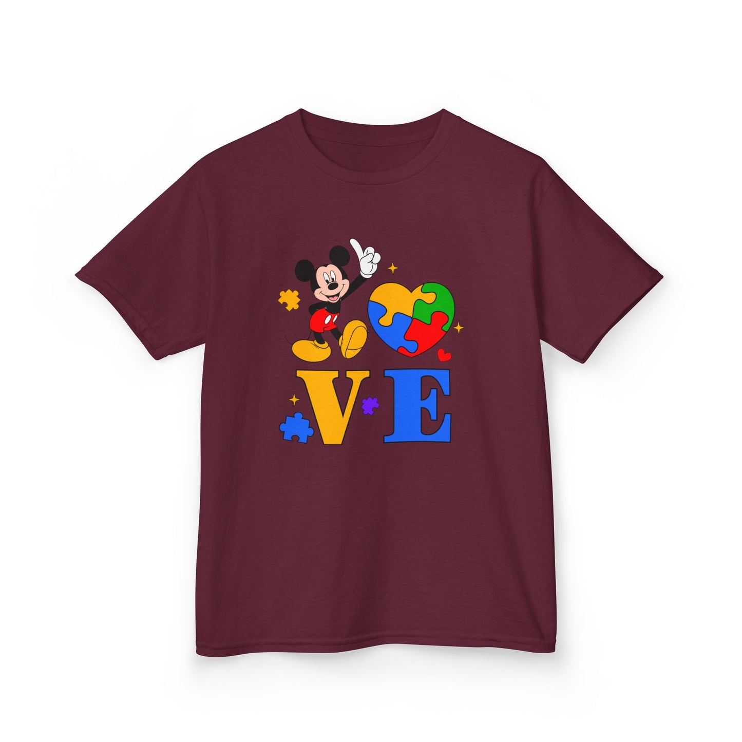 Kids Autism Awareness LOVE T‑Shirt — Puzzle Heart & Cartoon Character Design
