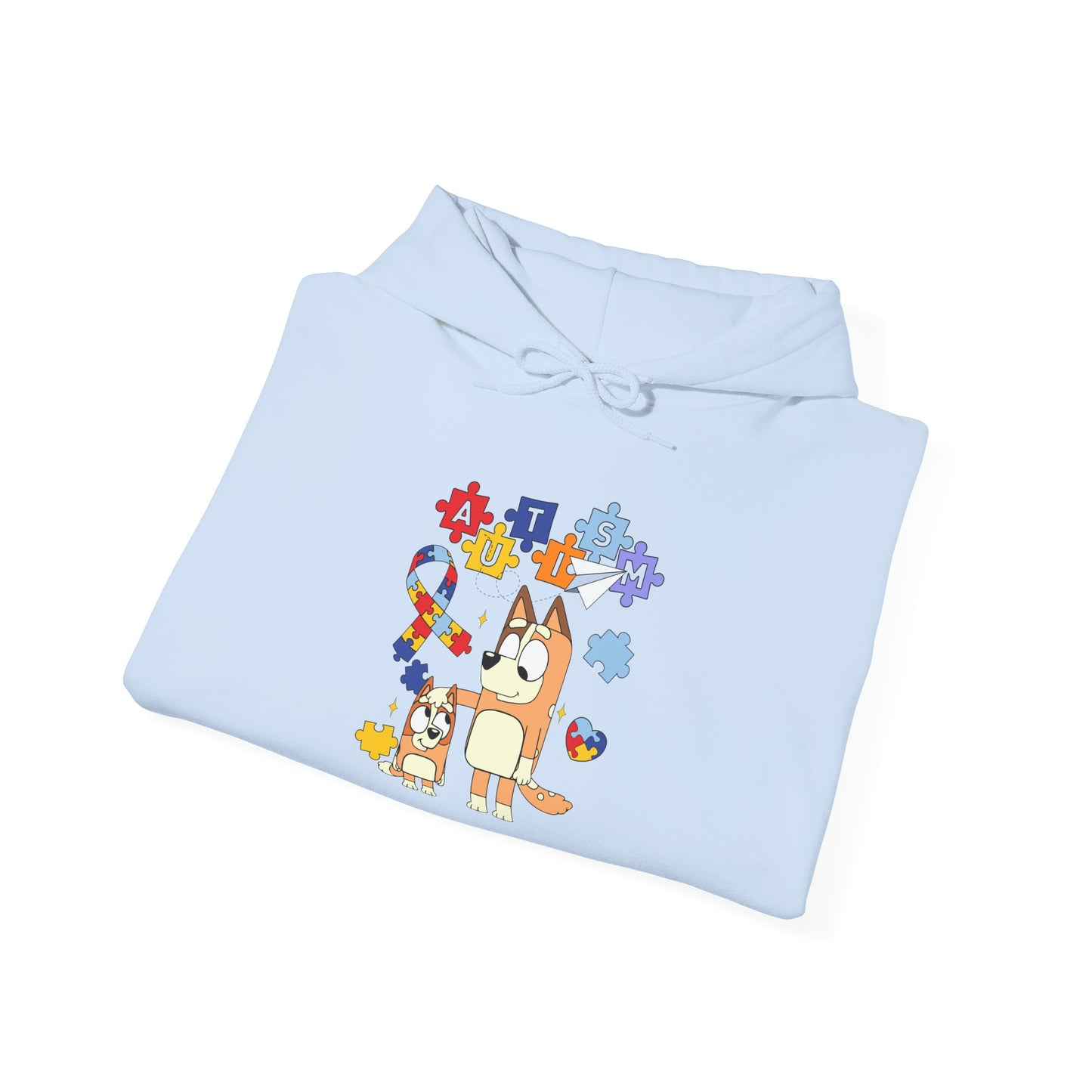 Bluey Puzzle Pieces Hoodie — Cute Bluey & Bingo Autism Awareness Sweatshirt