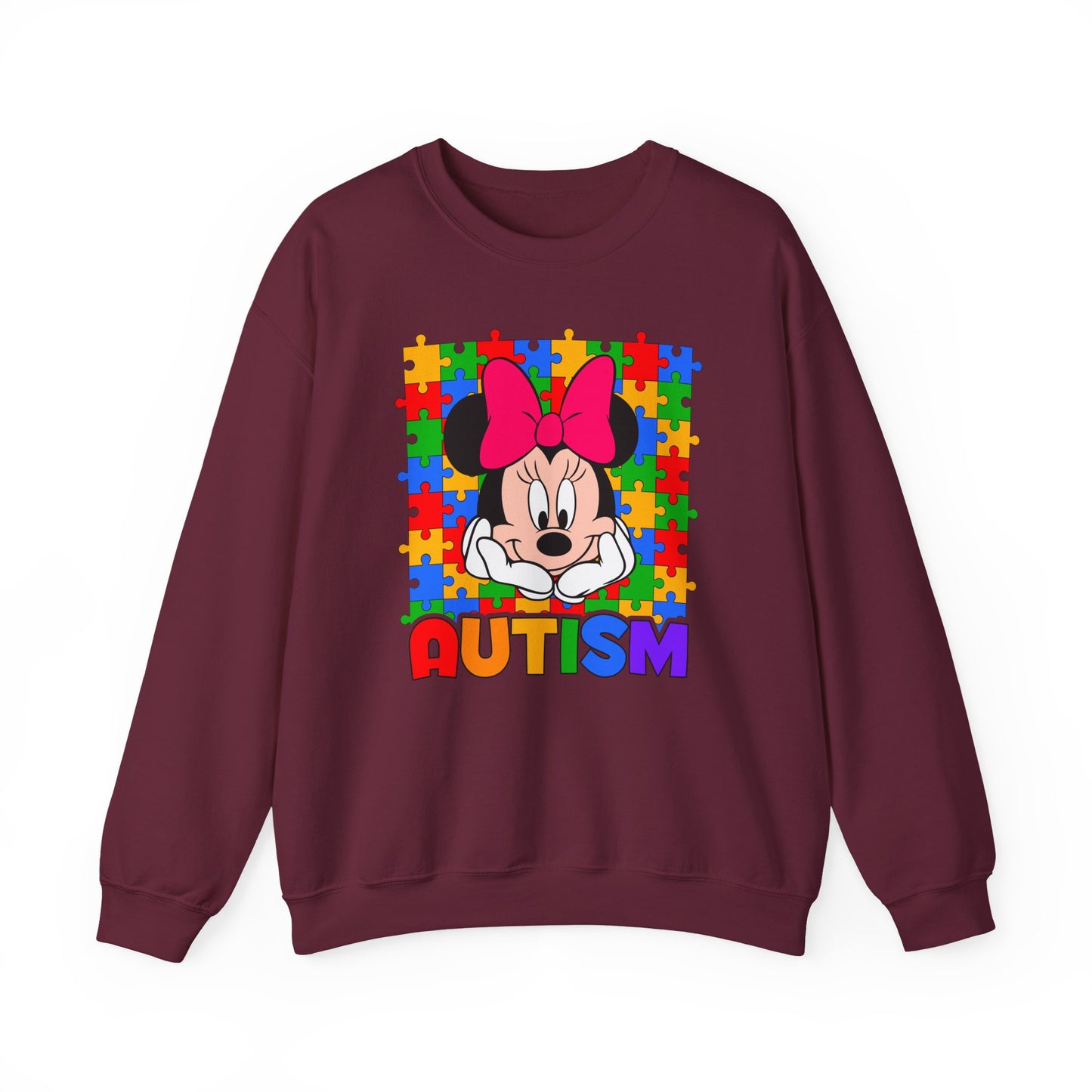 Autism Awareness Sweatshirt — Rainbow Puzzle Heart Character Design