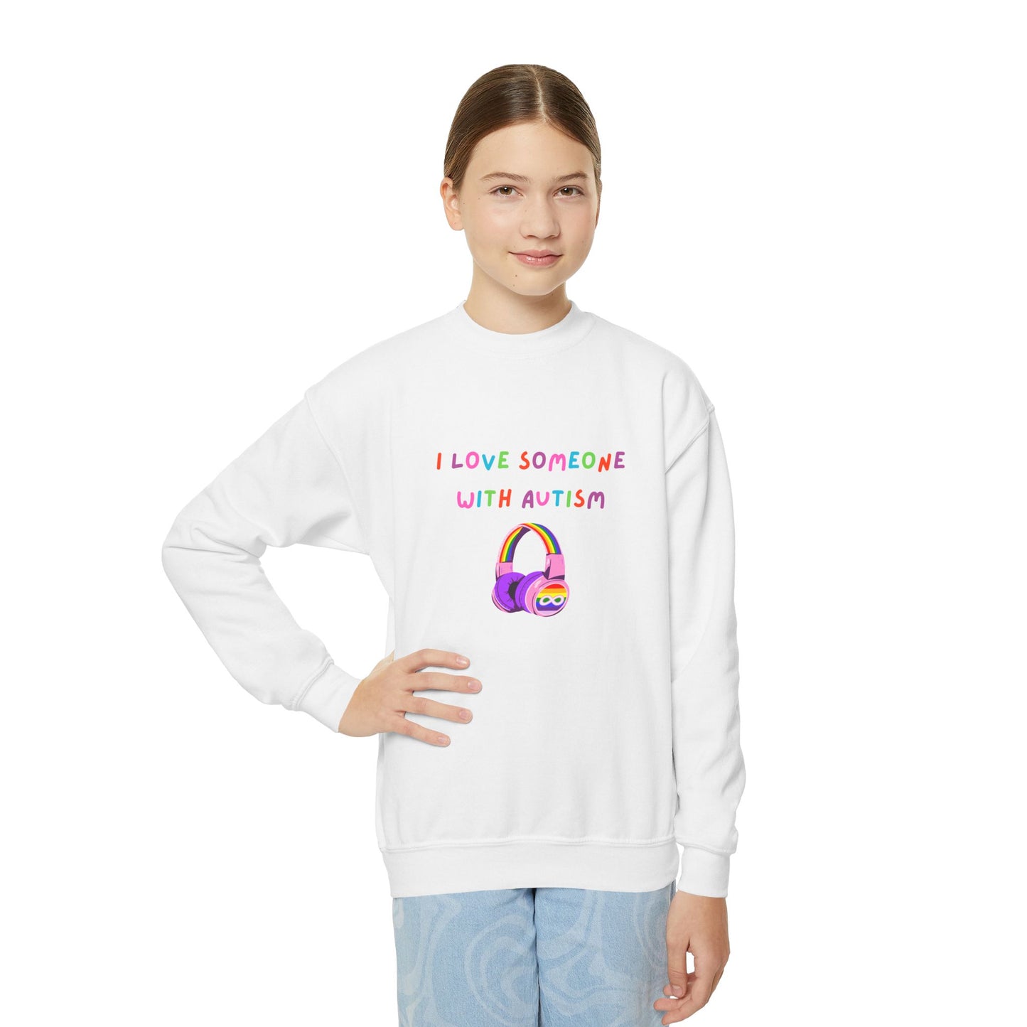 I Love Someone with Autism Youth Crewneck Sweatshirt