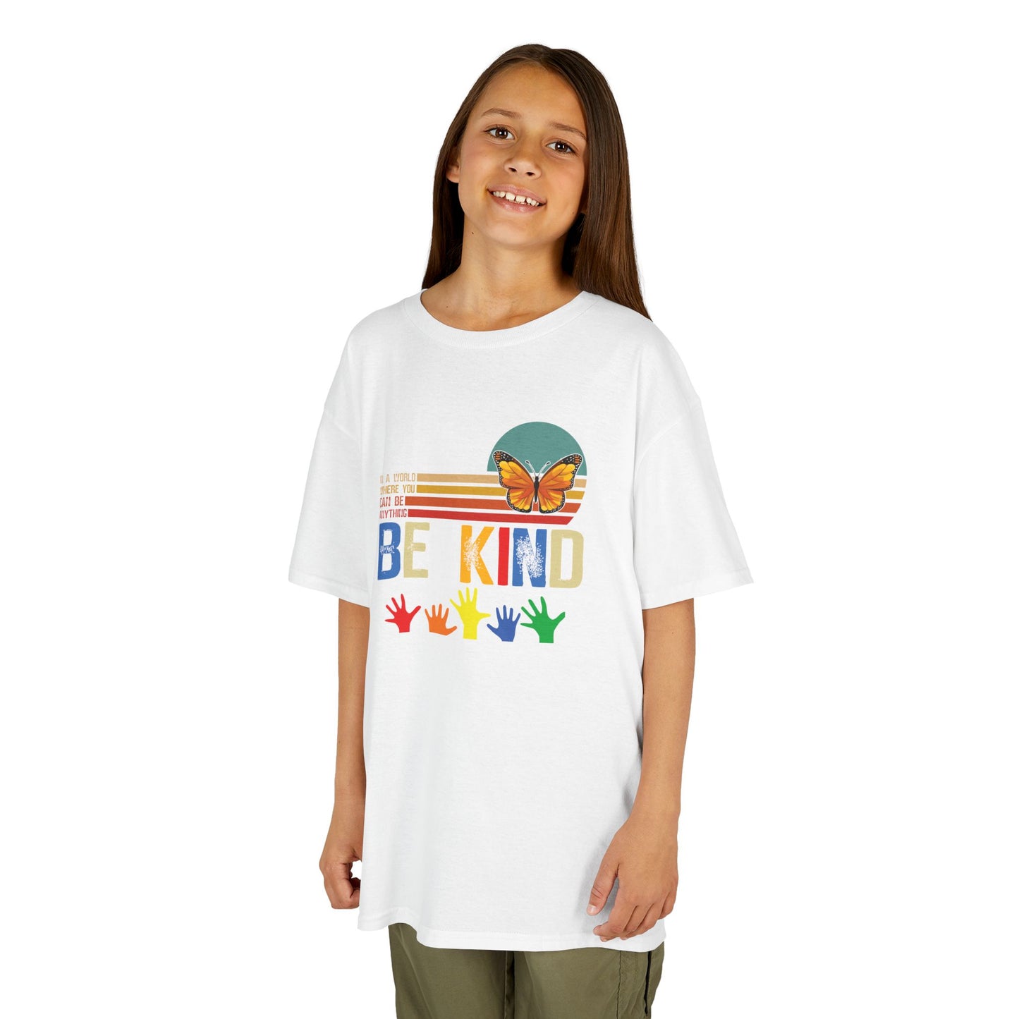 Be Kind Kids Heavy Cotton Tee - Colorful Butterfly Design