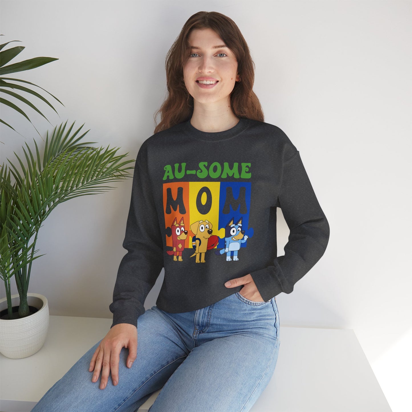 Au-some Mom Sweatshirt — Colorful Kids’ Puzzle Dog Mom Gift