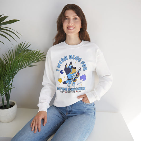 Autism Awareness Crewneck — "I Wear Blue for Autism Awareness" Sweatshirt