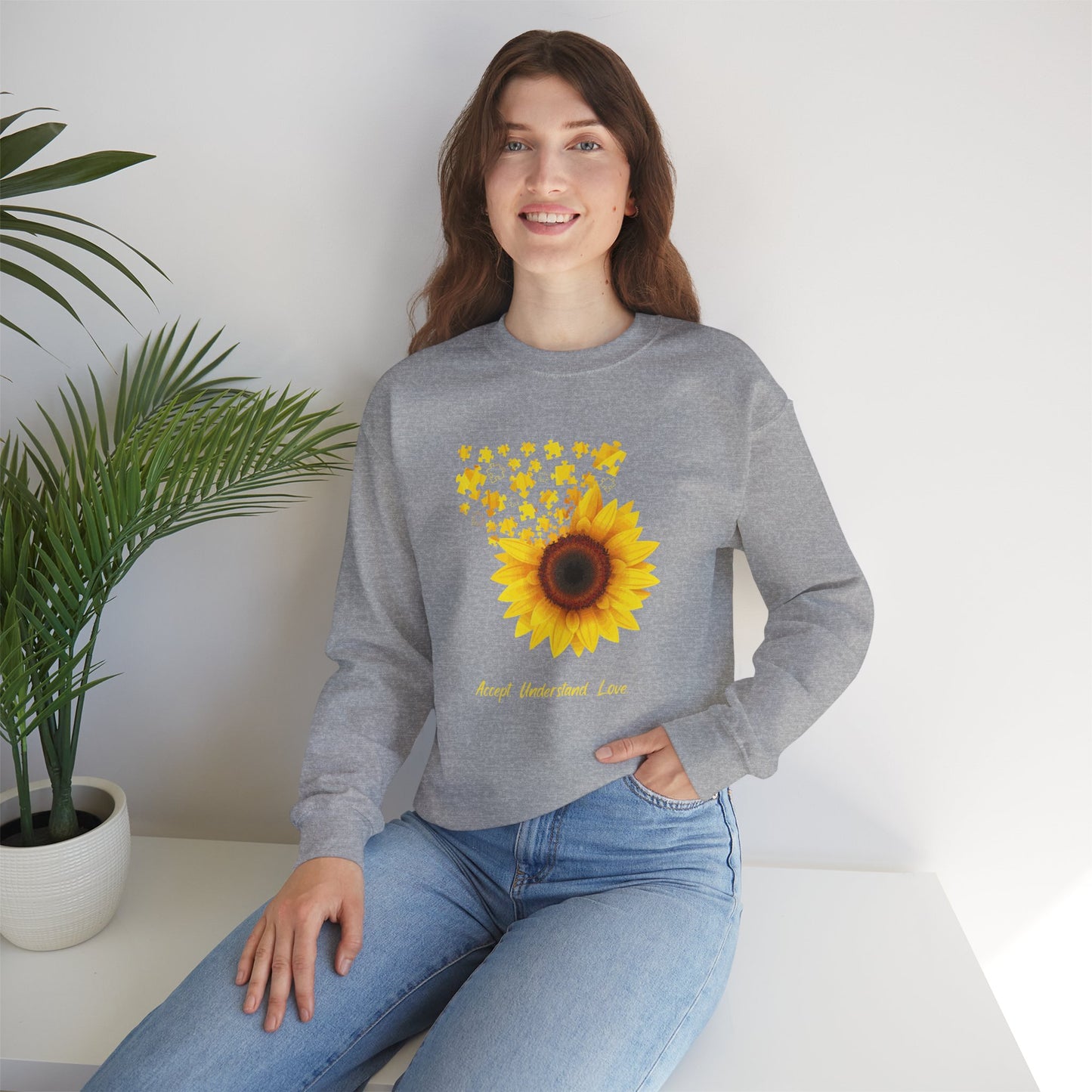 Sunflower Floral Crewneck Sweatshirt — Bright Yellow Sunflower Design