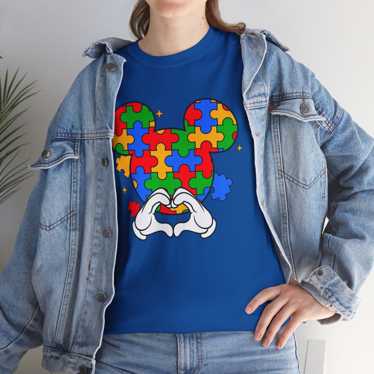 Autism Puzzle Mickey Ears T-Shirt — Colorful Puzzle Piece Heart Tee