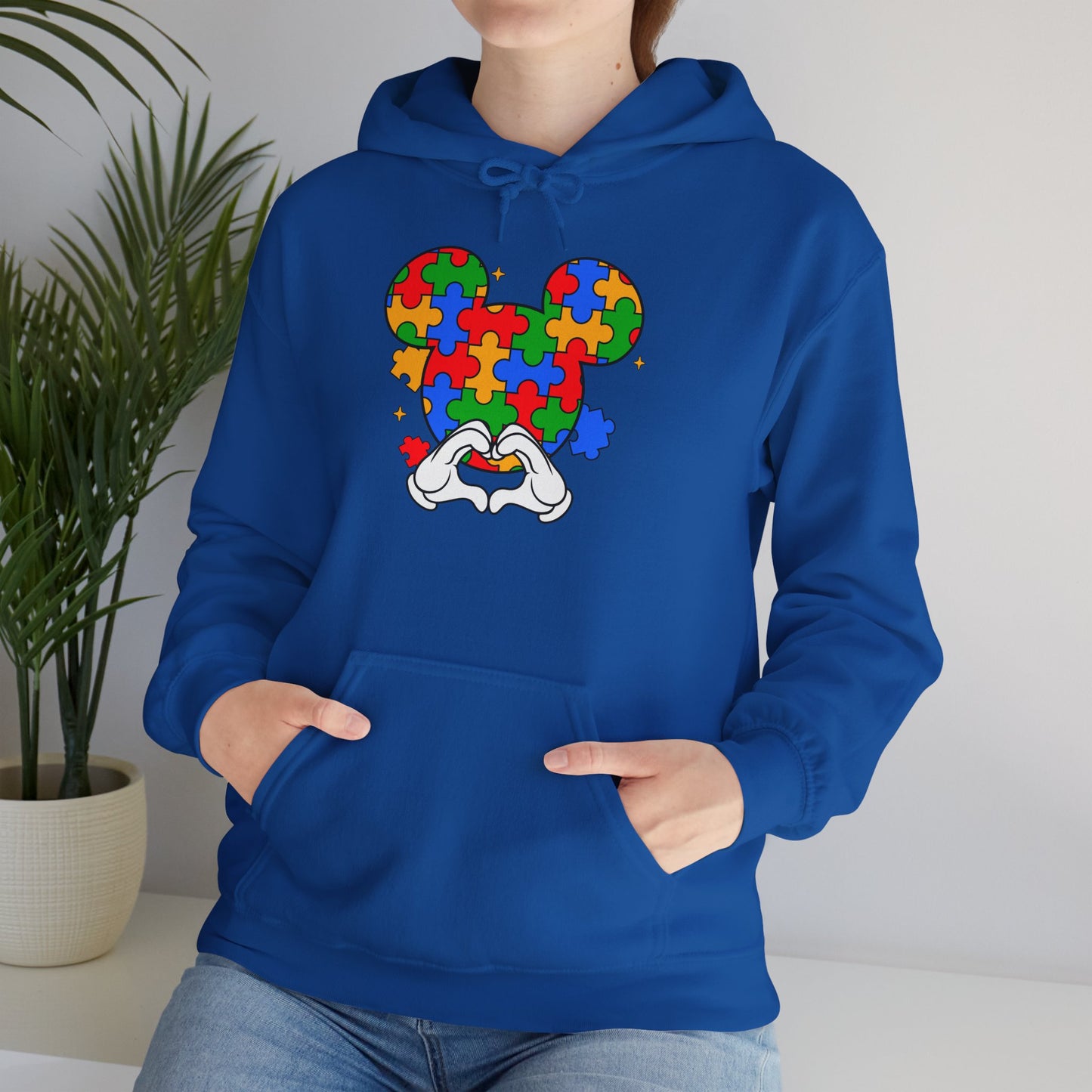 Autism Puzzle Mouse Hoodie — Colorful Puzzle Piece Mickey Silhouette Sweatshirt
