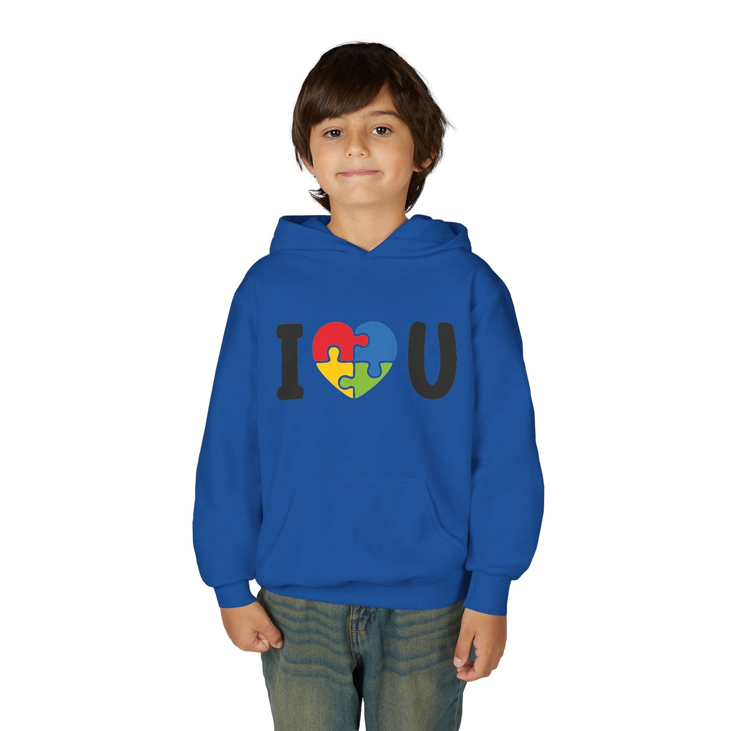 Colorful I  U Puzzle Heart Youth Hoodie