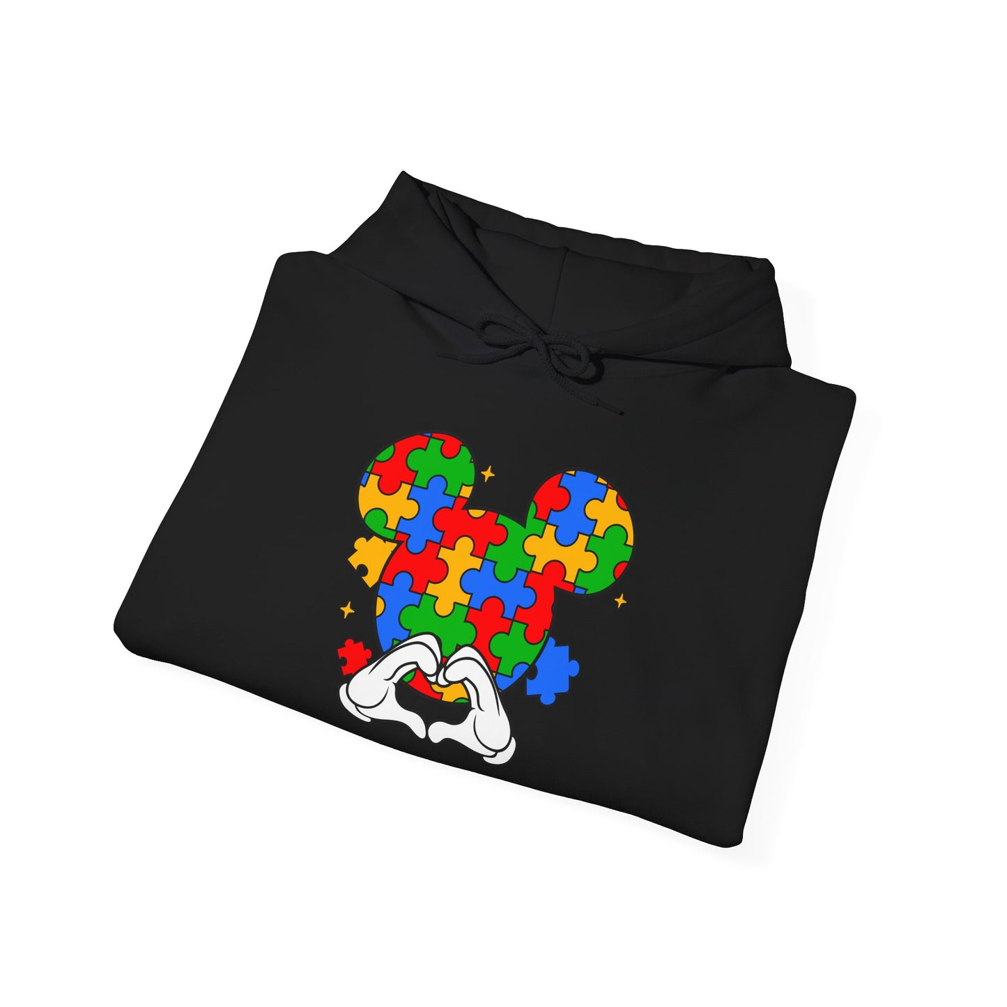 Autism Puzzle Mouse Hoodie — Colorful Puzzle Piece Mickey Silhouette Sweatshirt