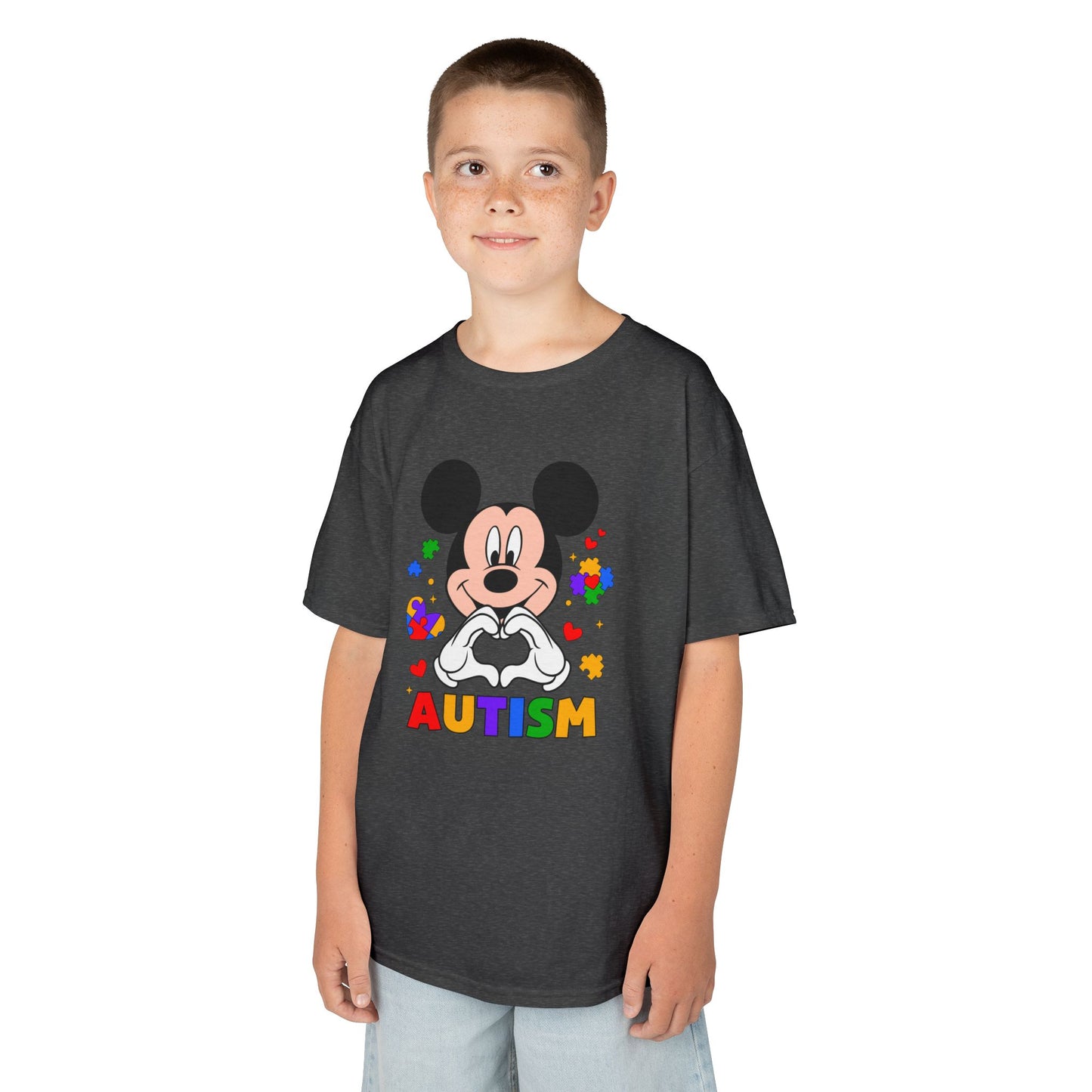 Kids Autism Awareness Tee — Colorful Puzzle Heart Design