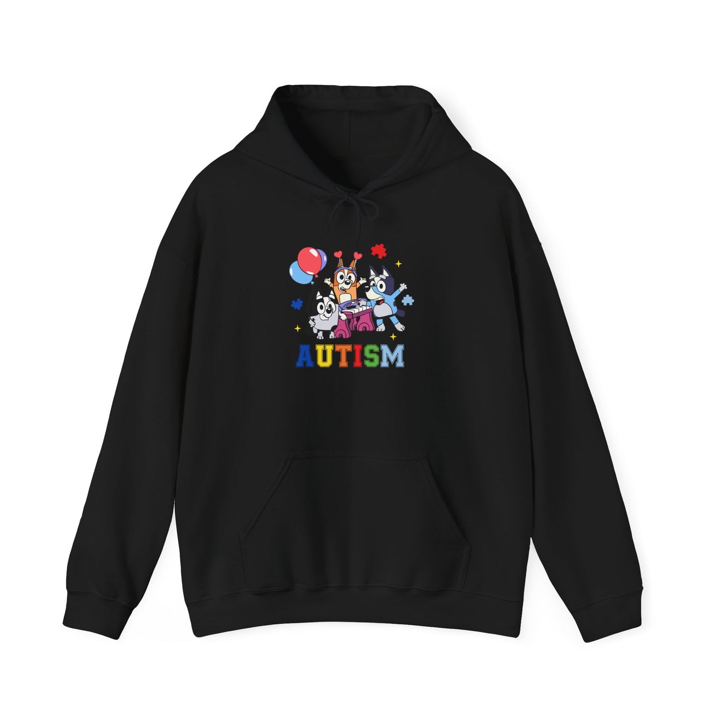 Autism Awareness Hoodie — Colorful Characters & 'AUTISM' Text