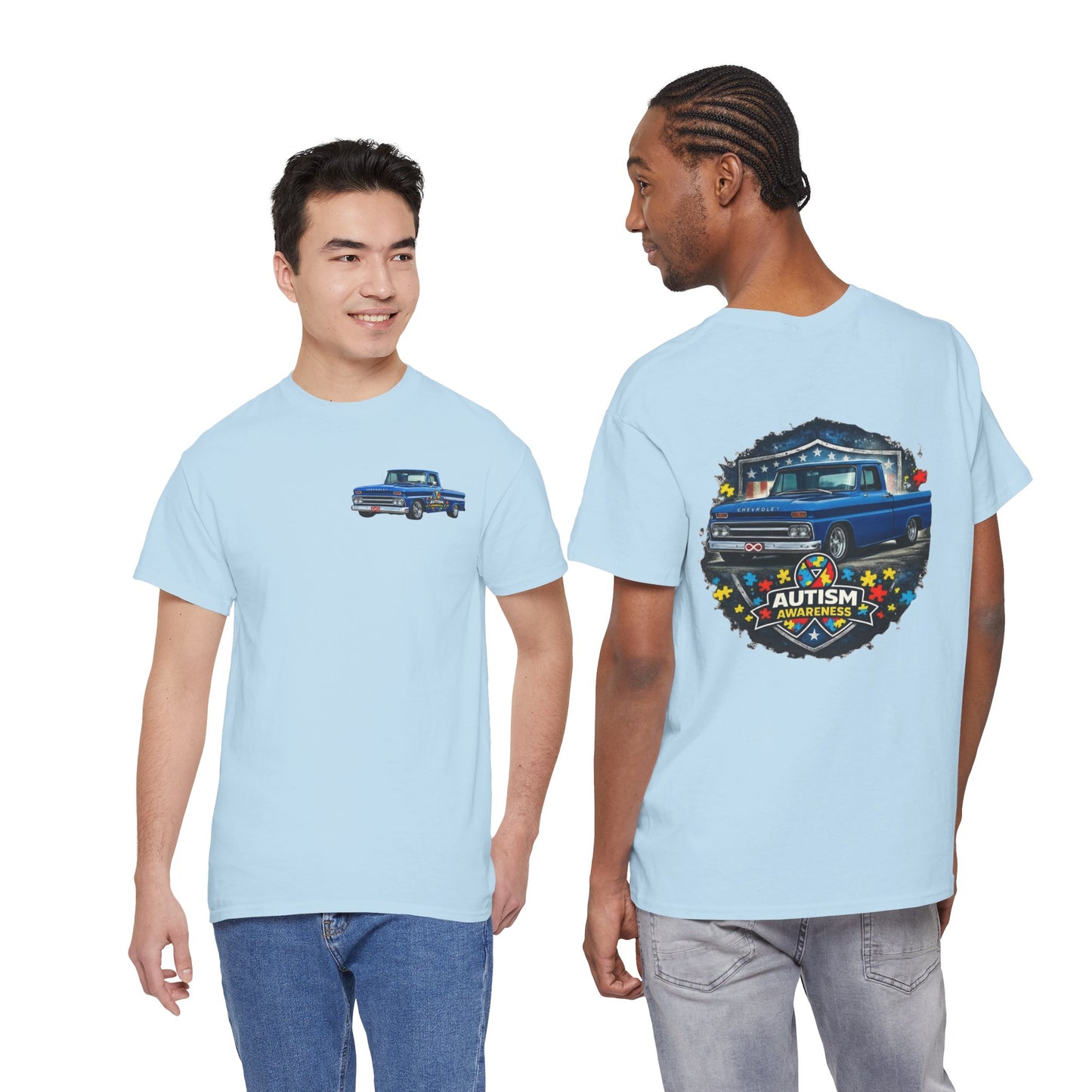 Tim’s Truck Tee- Autism Awareness Truck T-Shirt — Vintage Pickup Puzzle Ribbon Tee