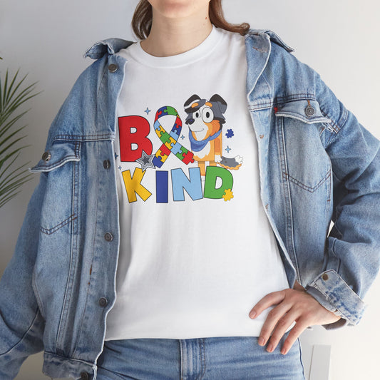 Be Kind Bluey Family T-Shirt — Colorful Rainbow Letters with Cute Design