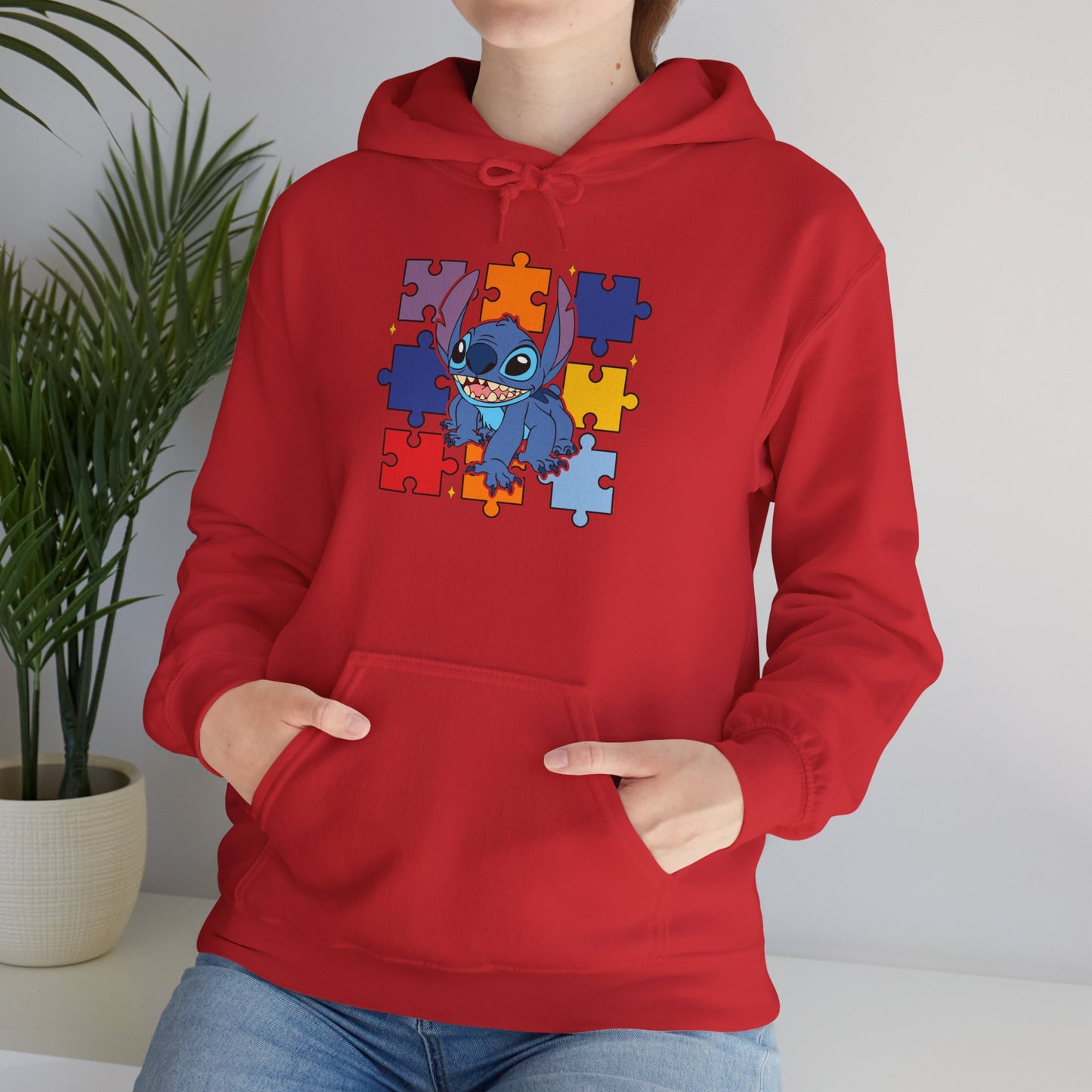 Autism Puzzle Heart Hoodie — Cute Blue Character Puzzle Piece Awareness Sweatshirt
