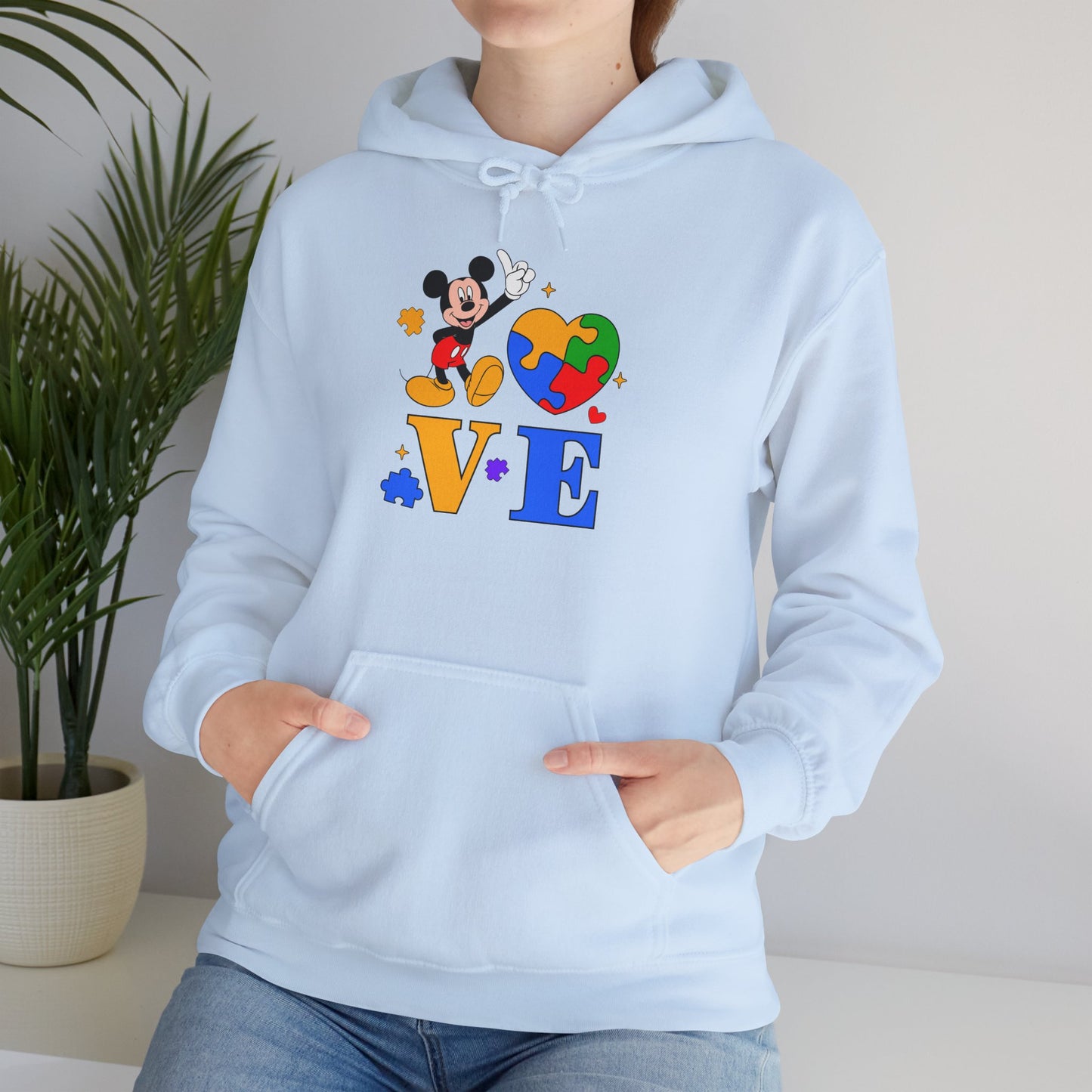 Love Autism Puzzle Heart Hoodie — Mickey Mouse Autism Awareness Sweatshirt