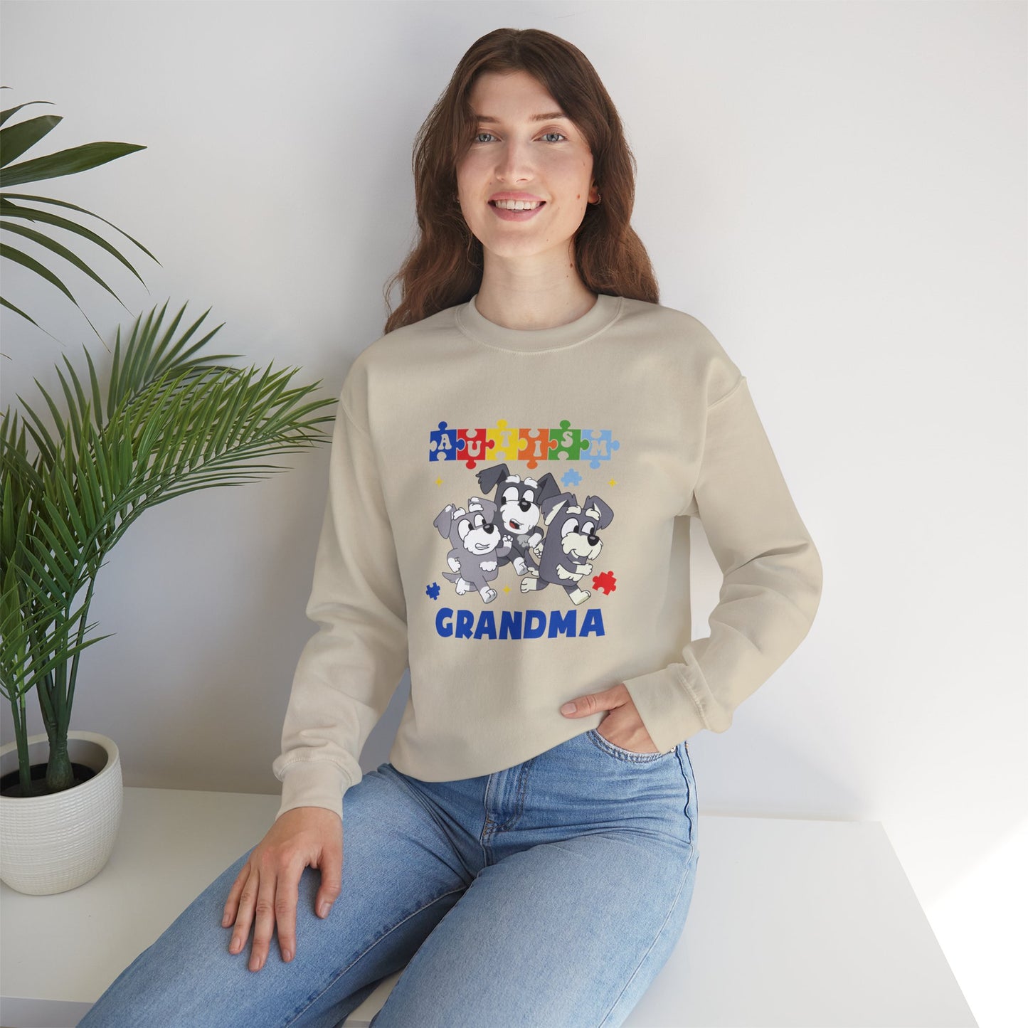 Autism Awareness Grandma Sweatshirt – Puzzle Paw Print Design