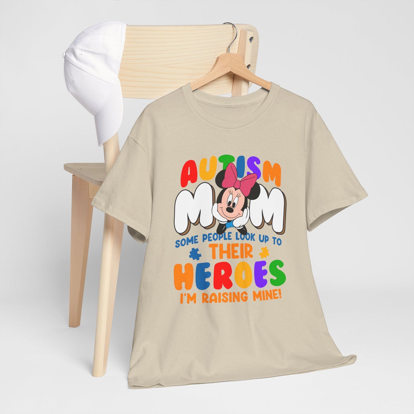 Autism Mom T-Shirt — "Some People Look Up To Their Heroes, I'm Raising Mine" — Colorful Awareness Tee
