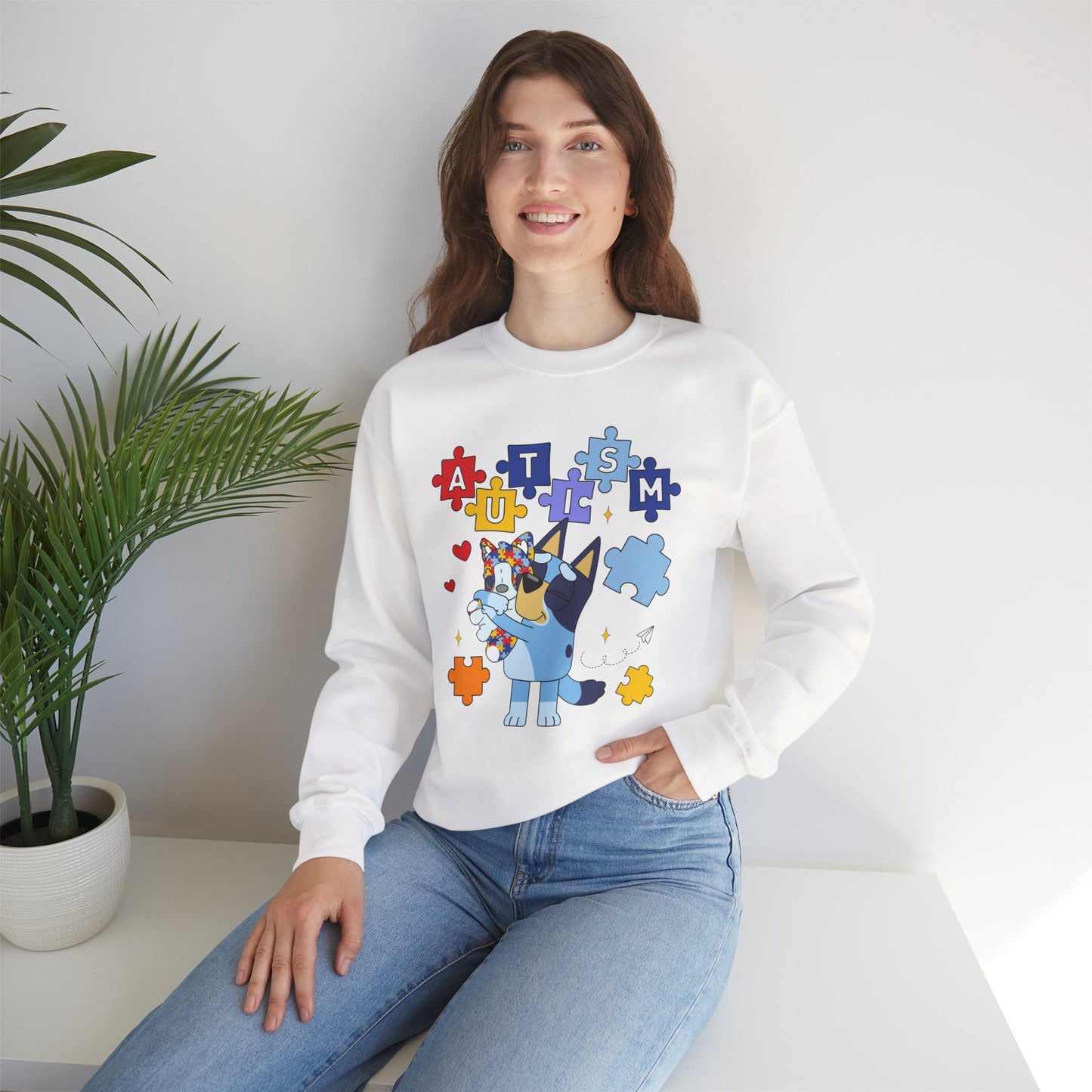Autism Awareness Puzzle Bluey Paw Crewneck Sweatshirt