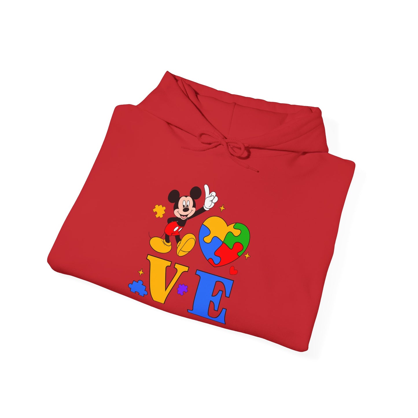 Love Autism Puzzle Heart Hoodie — Mickey Mouse Autism Awareness Sweatshirt