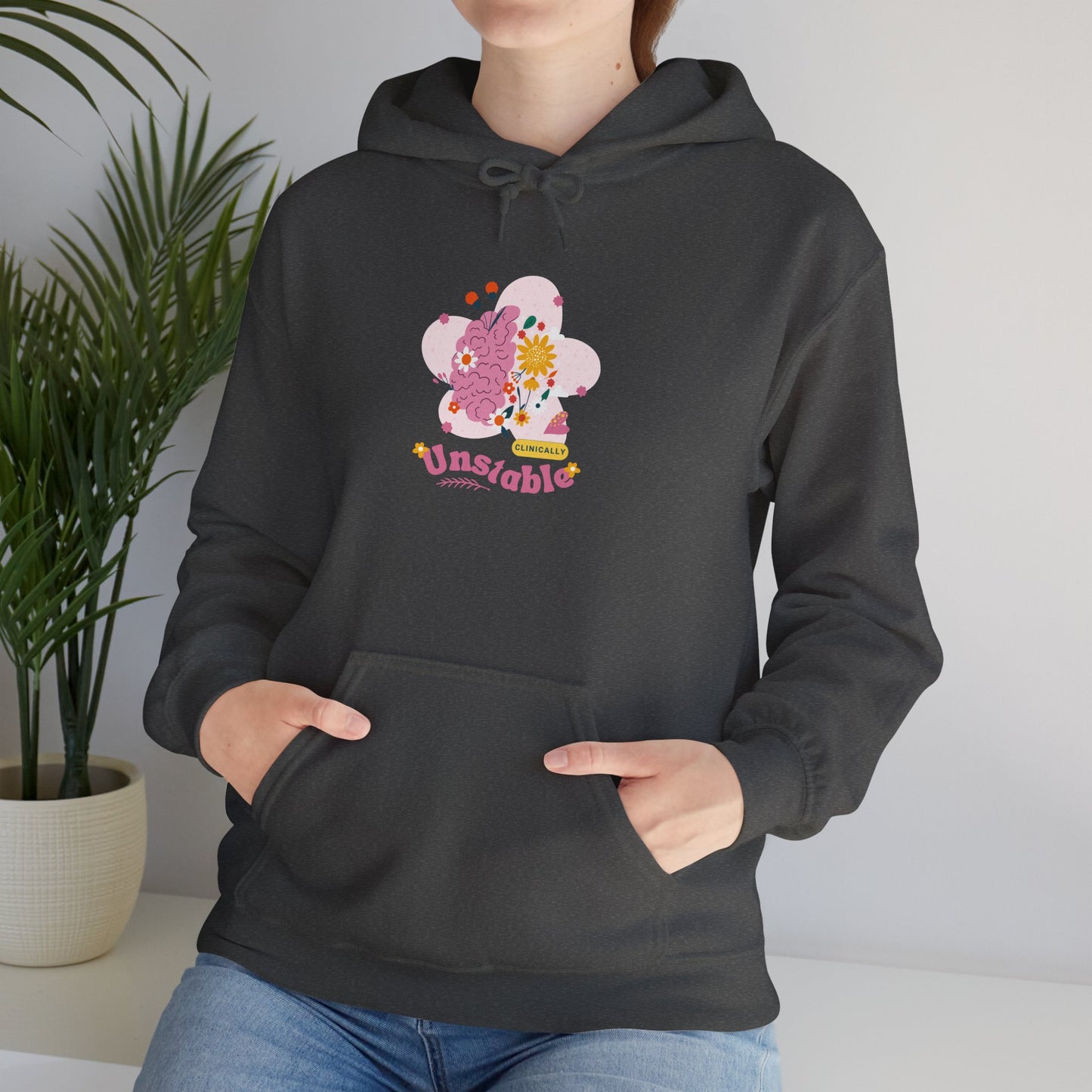 Unstable Cute Pastel Character Hoodie — Kawaii Pink Floral Graphic Sweatshirt
