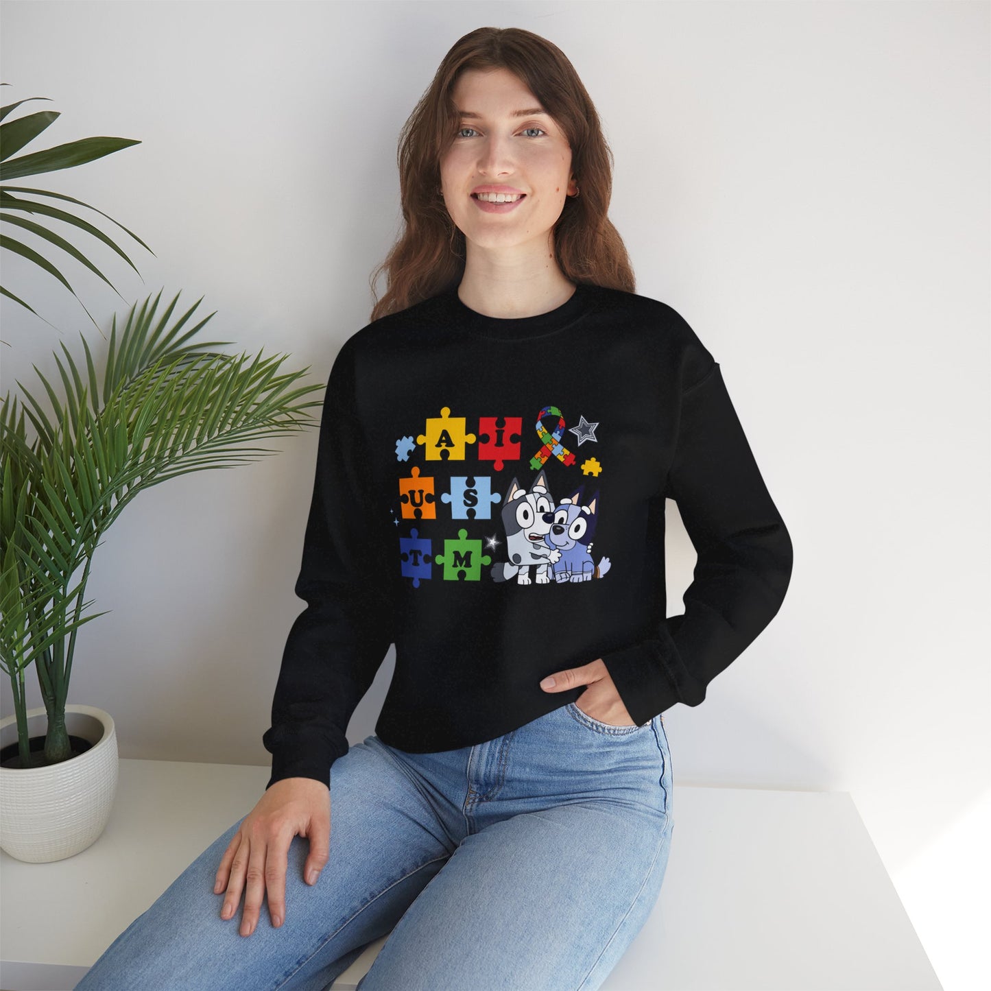 Autism Puzzle Paw Crewneck Sweatshirt — Bluey-Inspired Support Tee