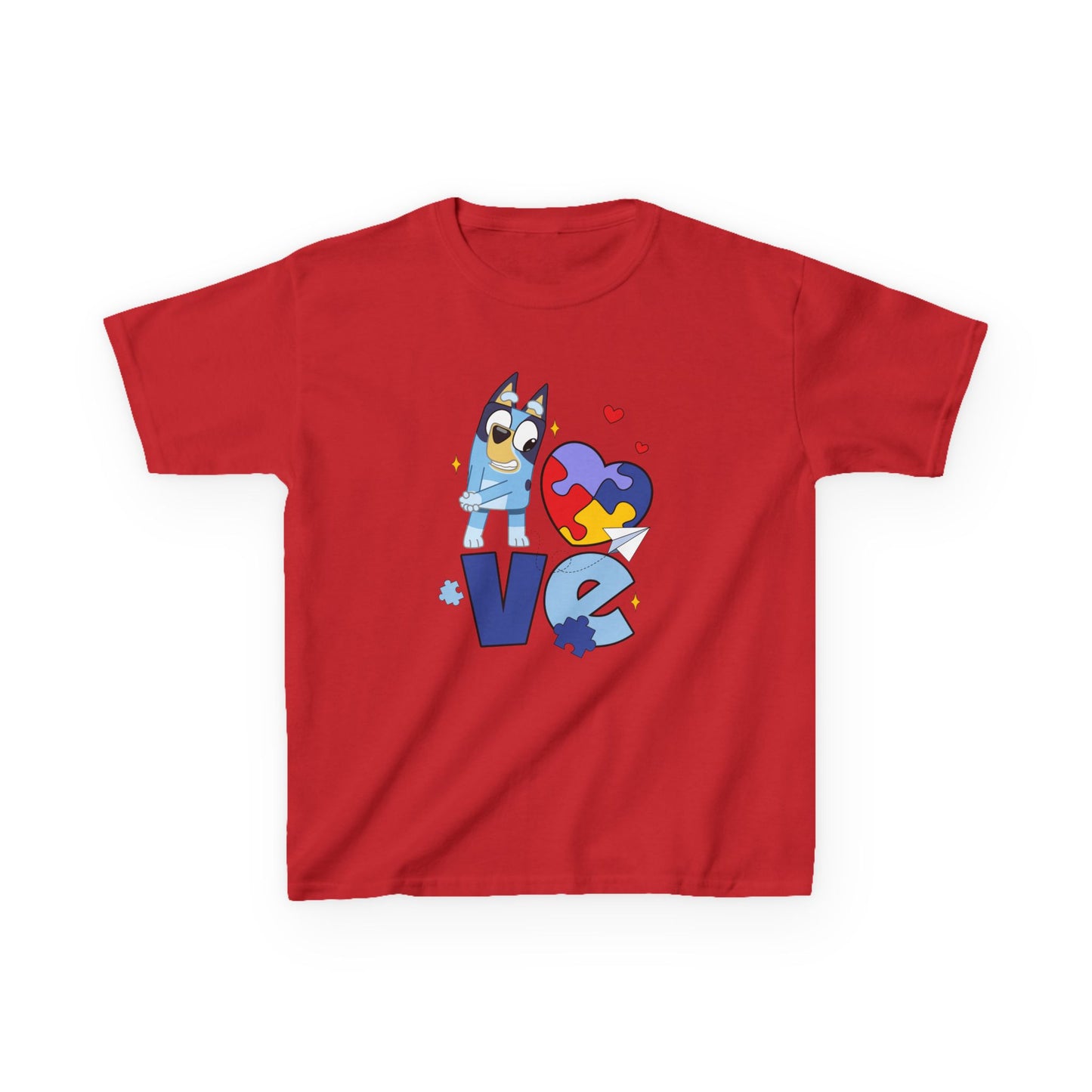 Kids Tee — 'LOVE' Puzzle Heart & Cartoon Character Autism Awareness Shirt