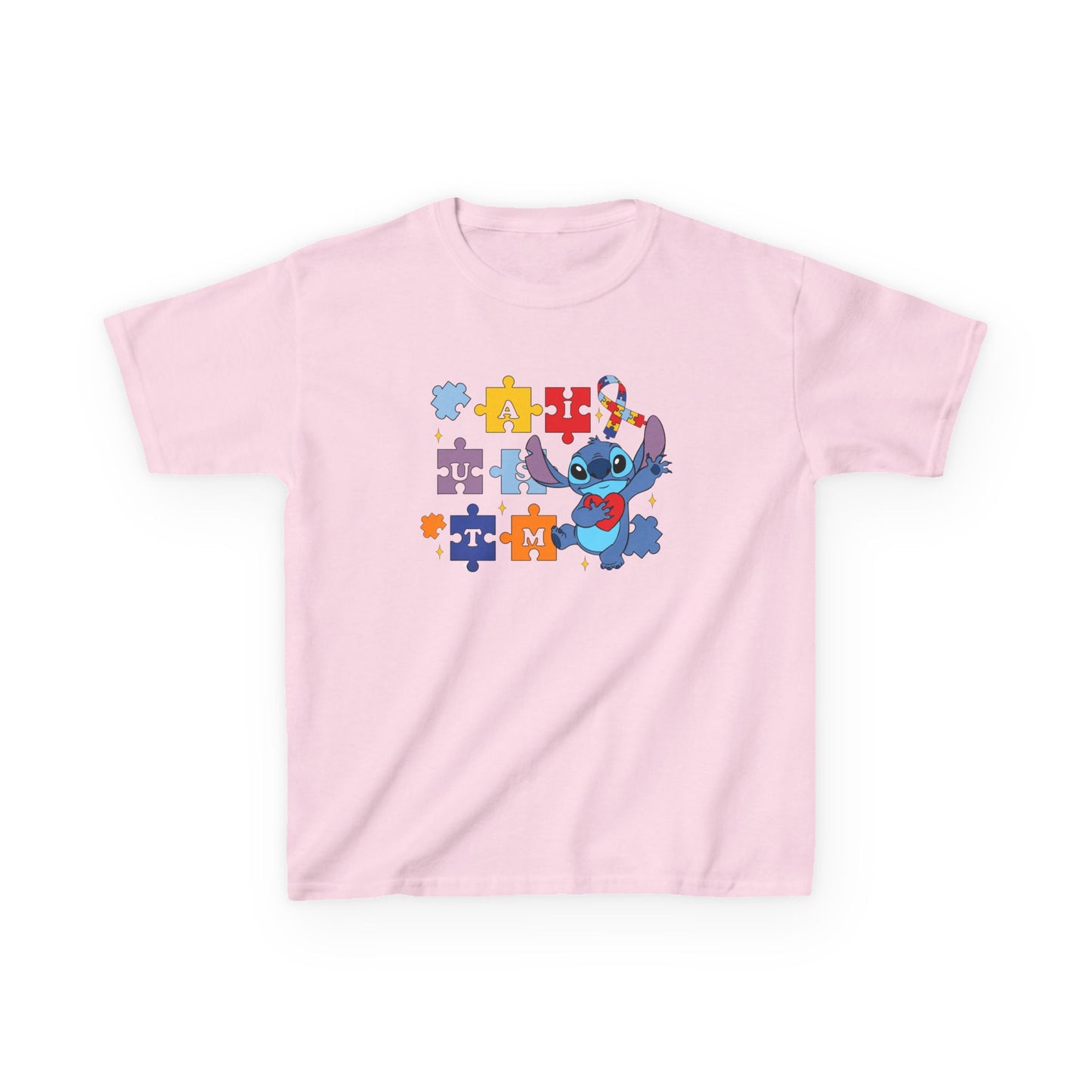 Autism Puzzle Ribbon Kids Tee — Cute Stitch Awareness T-Shirt